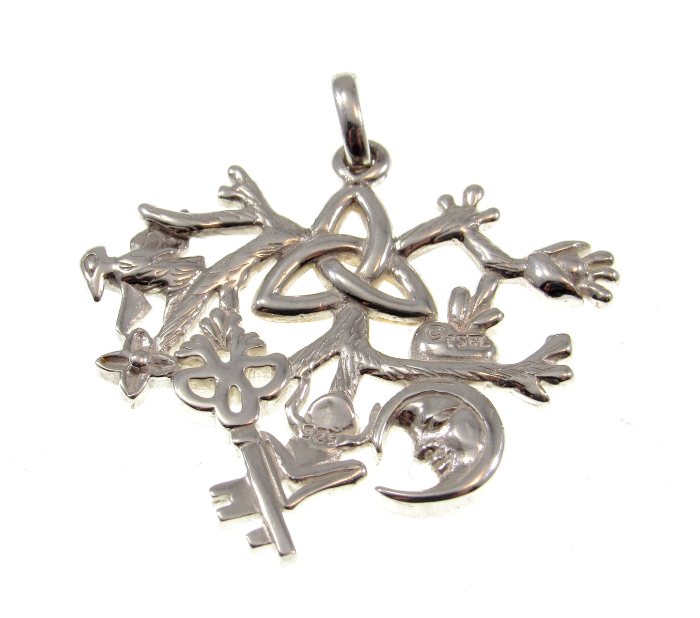 Solid 925 Sterling Silver & 14k Gold Cimaruta Witch Pendant, Celtic Trinity Symbol, Italian Talisman Jewelry, Evil Eye Protection Amulet