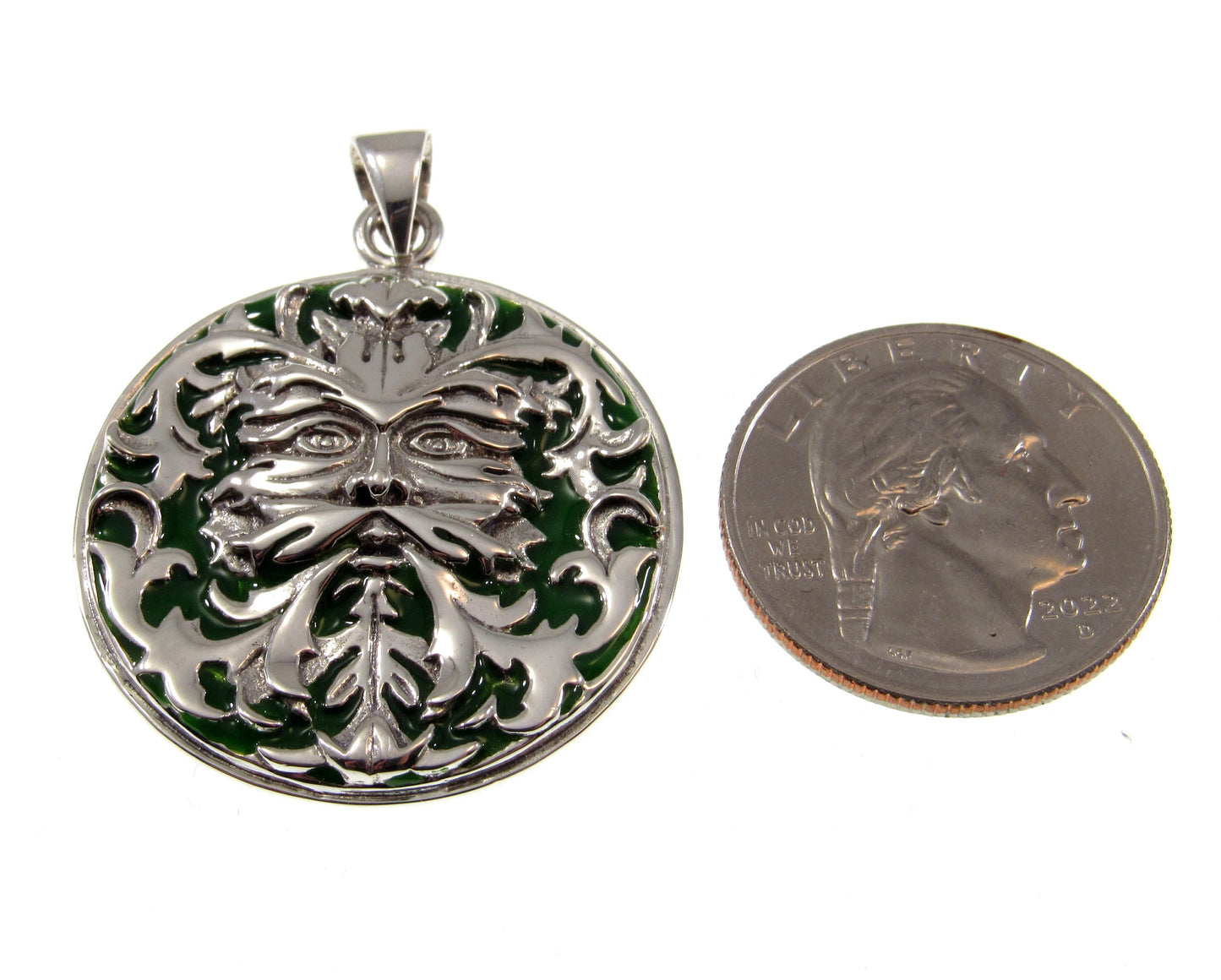Solid 925 Sterling Silver Celtic Enameled Green Man Pendant, Handcrafted Jewelry Designed by Wizard Oberon Zell