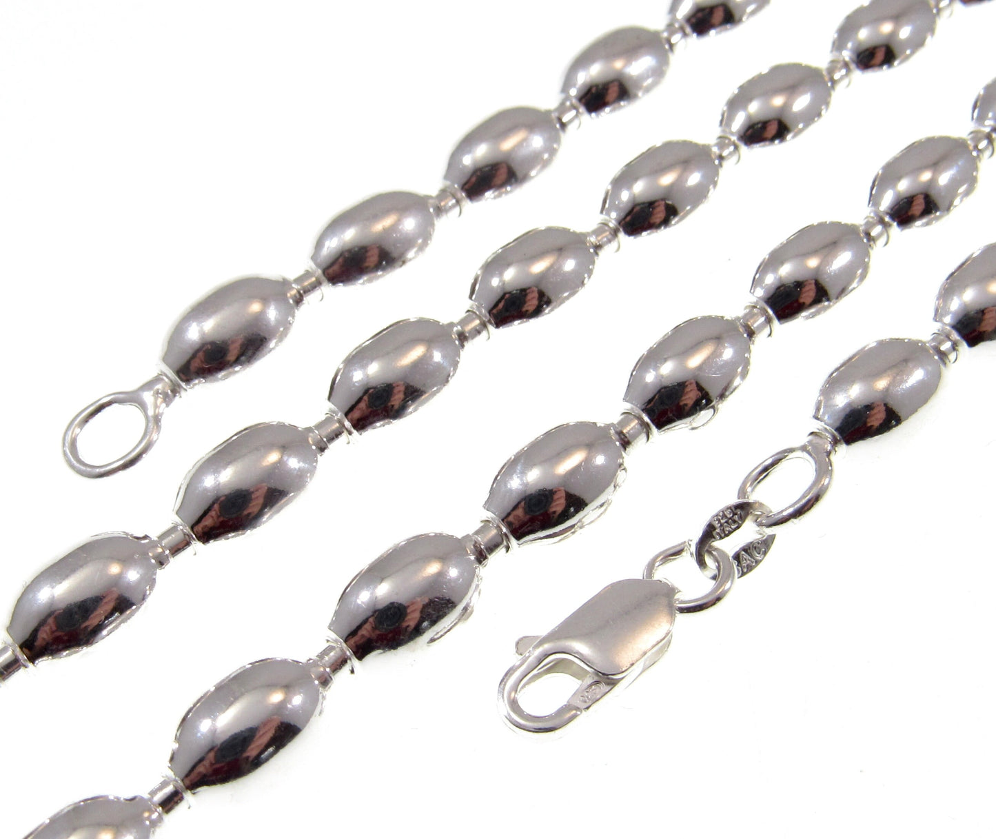 6MM Solid 925 Sterling Silver Italian Oval Rice Bead DOGTAG Military Chain, Unisex Bracelet or Necklace, Made in Italy, 9 - 24 Inches