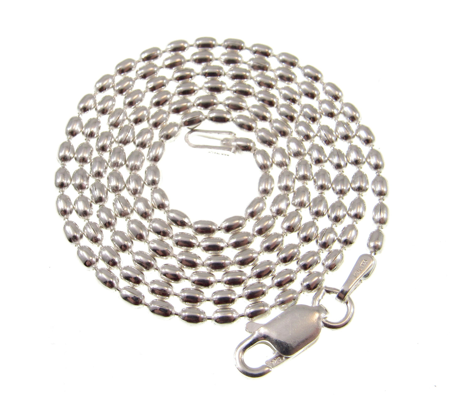 2MM Solid 925 Sterling Silver Italian Oval Rice Bead DOGTAG Military Chain, Unisex Bracelet or Necklace, Made in Italy, 8 - 20 Inches