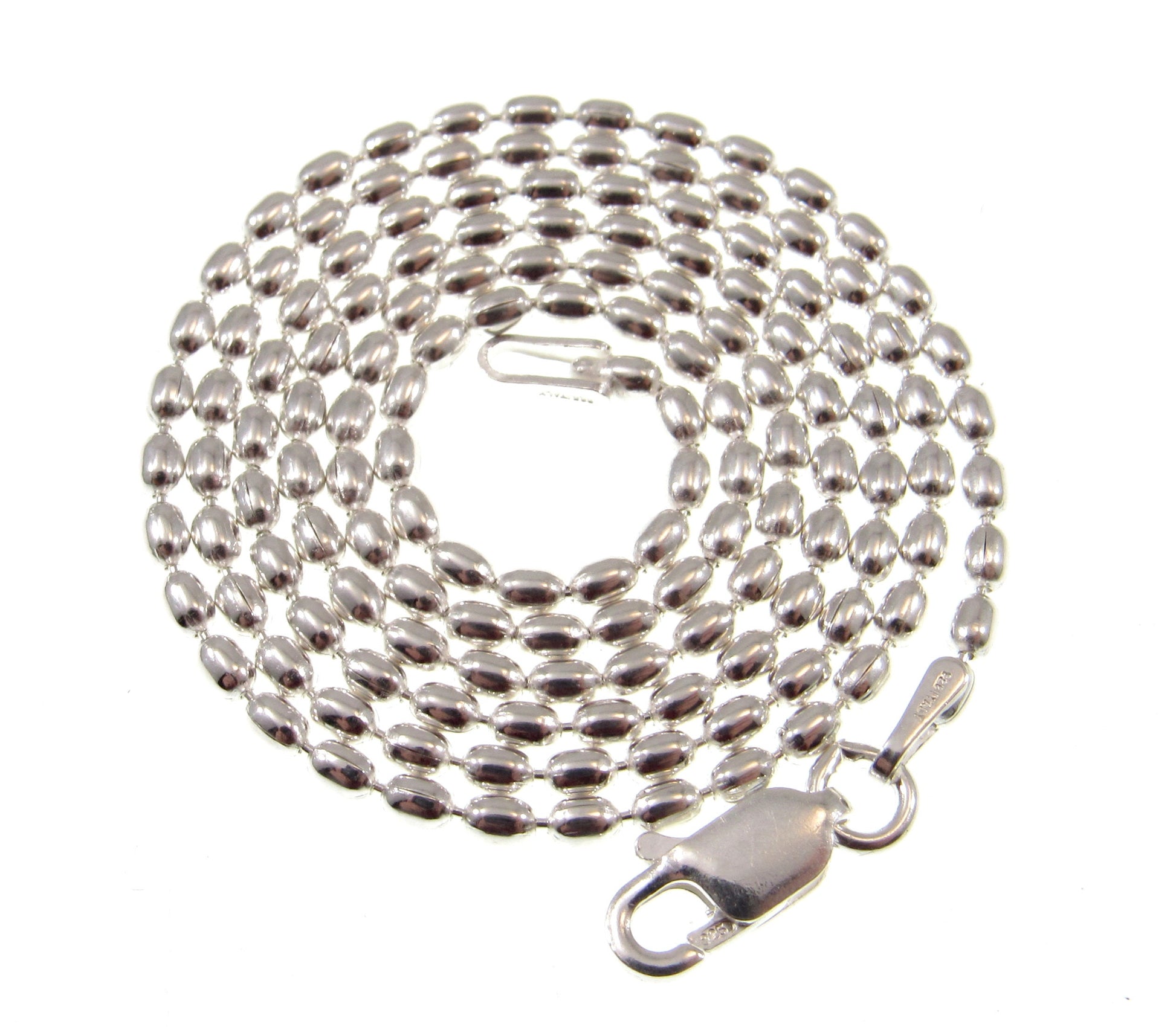 2MM Solid 925 Sterling Silver Italian Oval Rice Bead DOGTAG Military Chain, Unisex Bracelet or Necklace, Made in Italy, 8 - 20 Inches