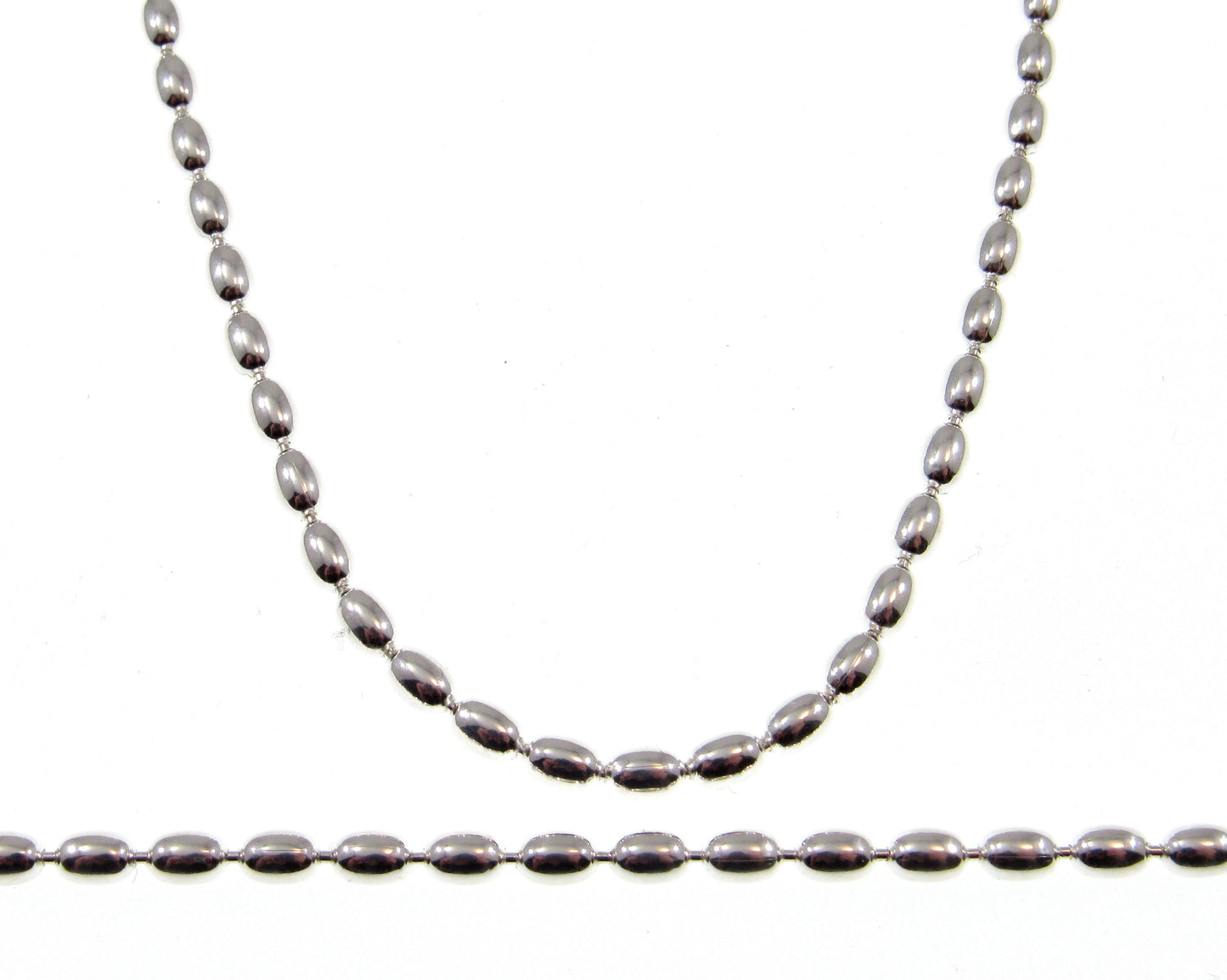 3MM Solid 925 Sterling Silver Italian Oval Rice Bead DOGTAG Military Chain, Unisex Bracelet or Necklace, Made in Italy, 8 - 36 Inches