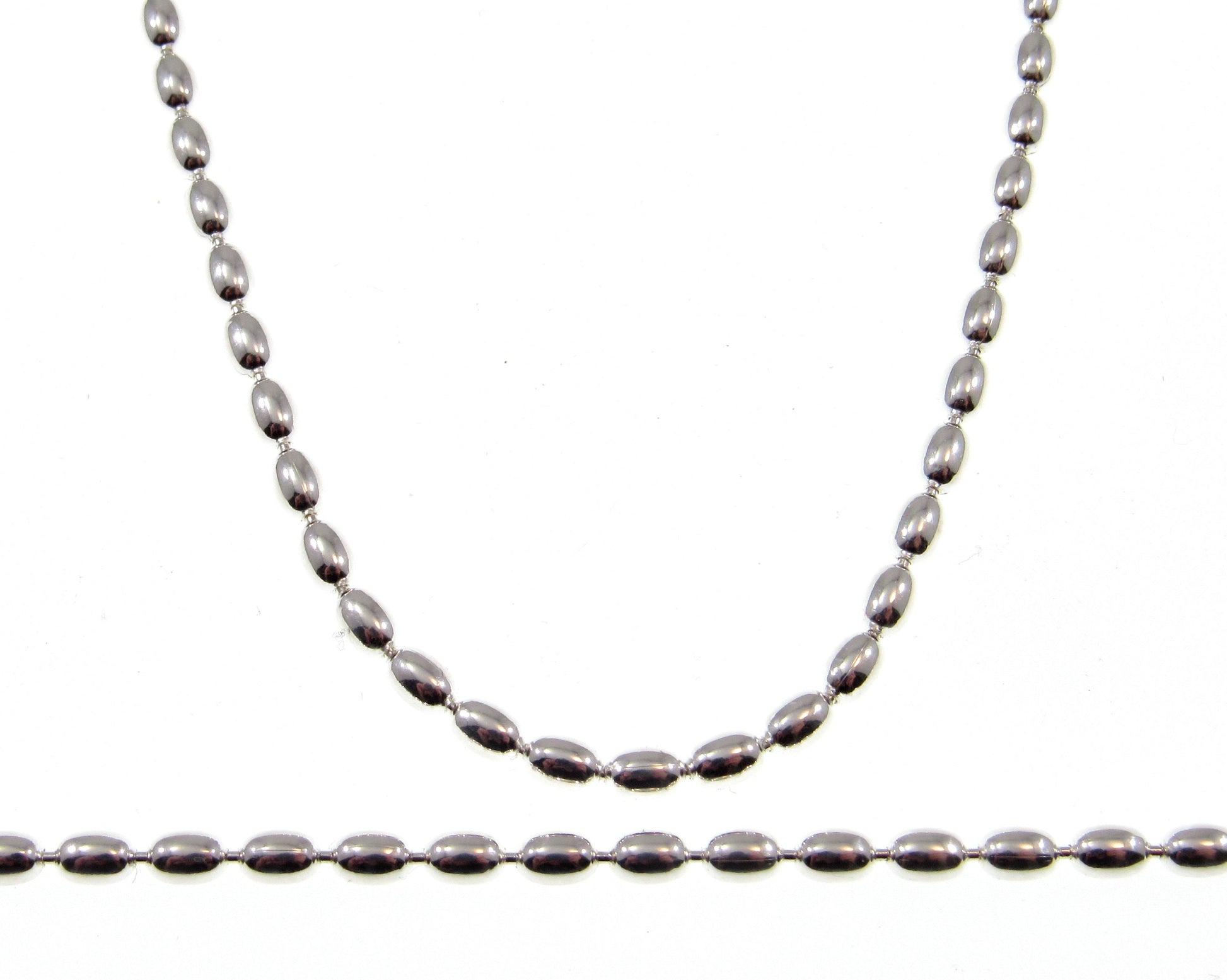 3MM Solid 925 Sterling Silver Italian Oval Rice Bead DOGTAG Military Chain, Unisex Bracelet or Necklace, Made in Italy, 8 - 36 Inches