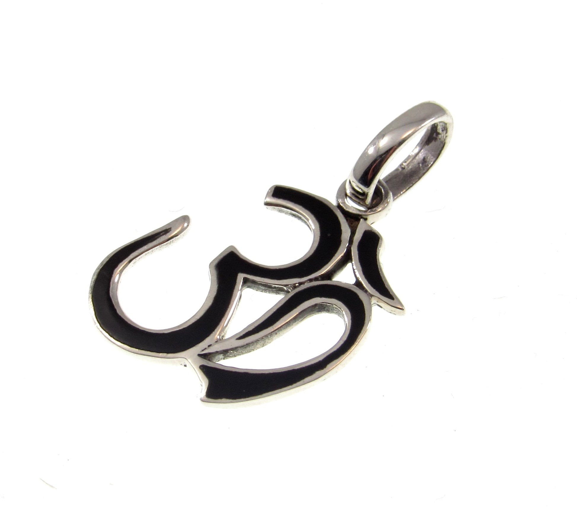 Solid 925 Sterling Silver Om Symbol Pendant With Black Onyx Inlay, Handcrafted Hindu Ohm Aum Yoga Meditation Jewelry