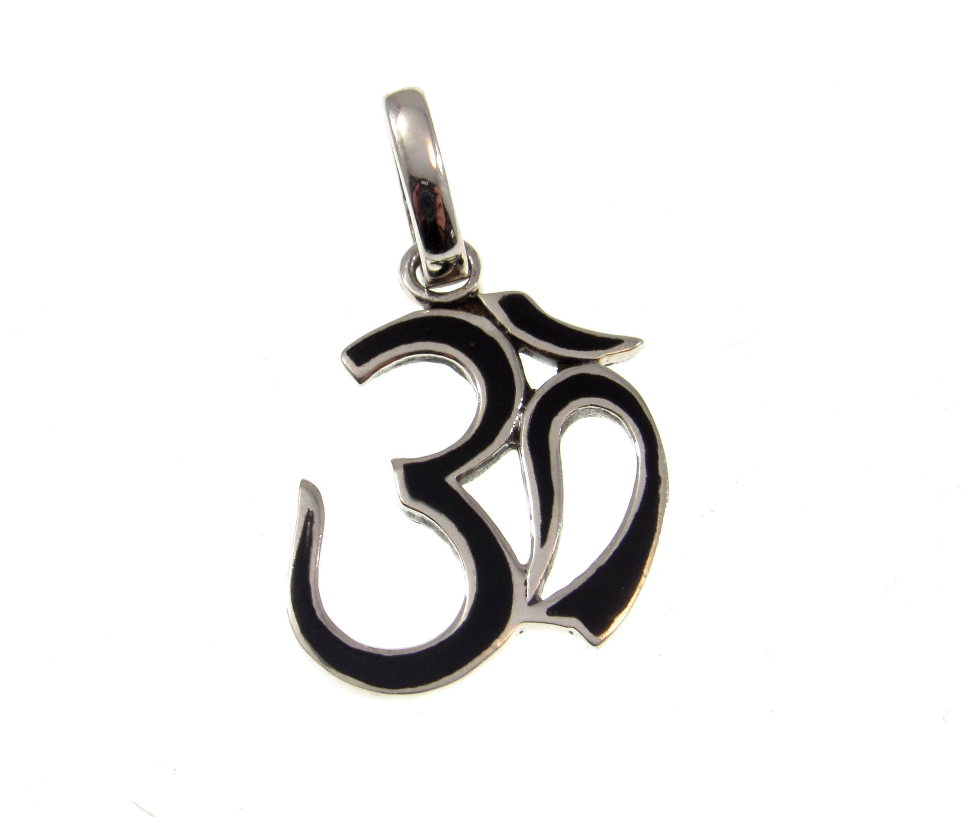 Solid 925 Sterling Silver Om Symbol Pendant With Black Onyx Inlay, Handcrafted Hindu Ohm Aum Yoga Meditation Jewelry