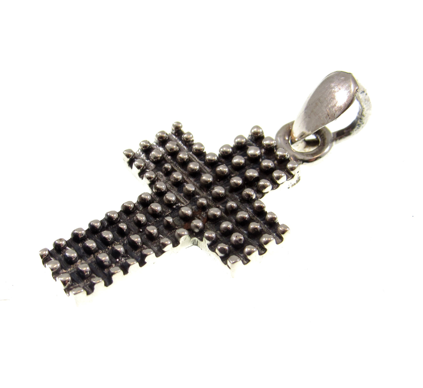 Solid 925 Sterling Silver Studded Cross - Textured Pendant, Handcrafted Religious Jewelry, Minimalist Christian Necklace Charm