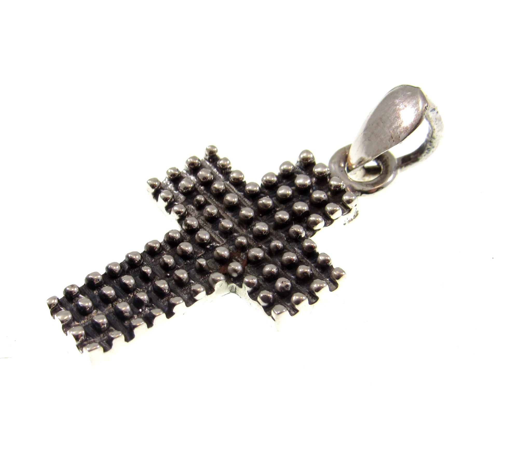 Solid 925 Sterling Silver Studded Cross - Textured Pendant, Handcrafted Religious Jewelry, Minimalist Christian Necklace Charm