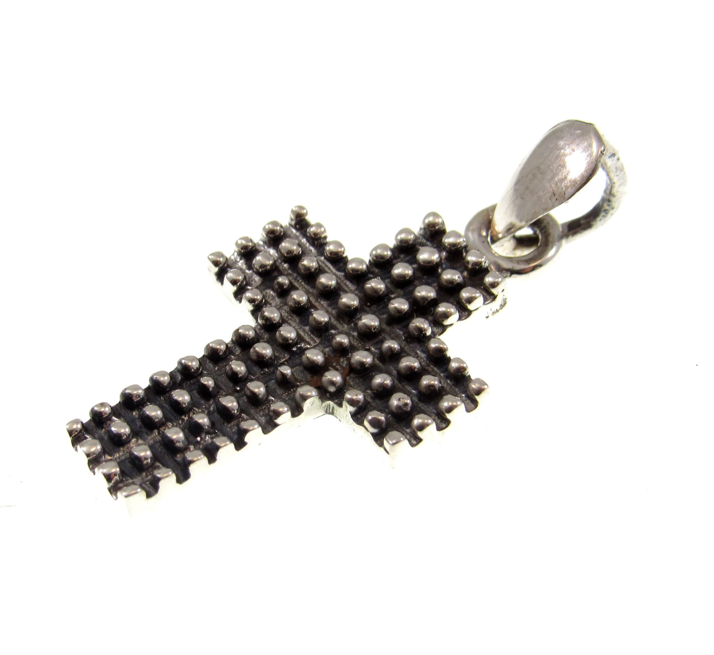 Solid 925 Sterling Silver Studded Cross - Textured Pendant, Handcrafted Religious Jewelry, Minimalist Christian Necklace Charm