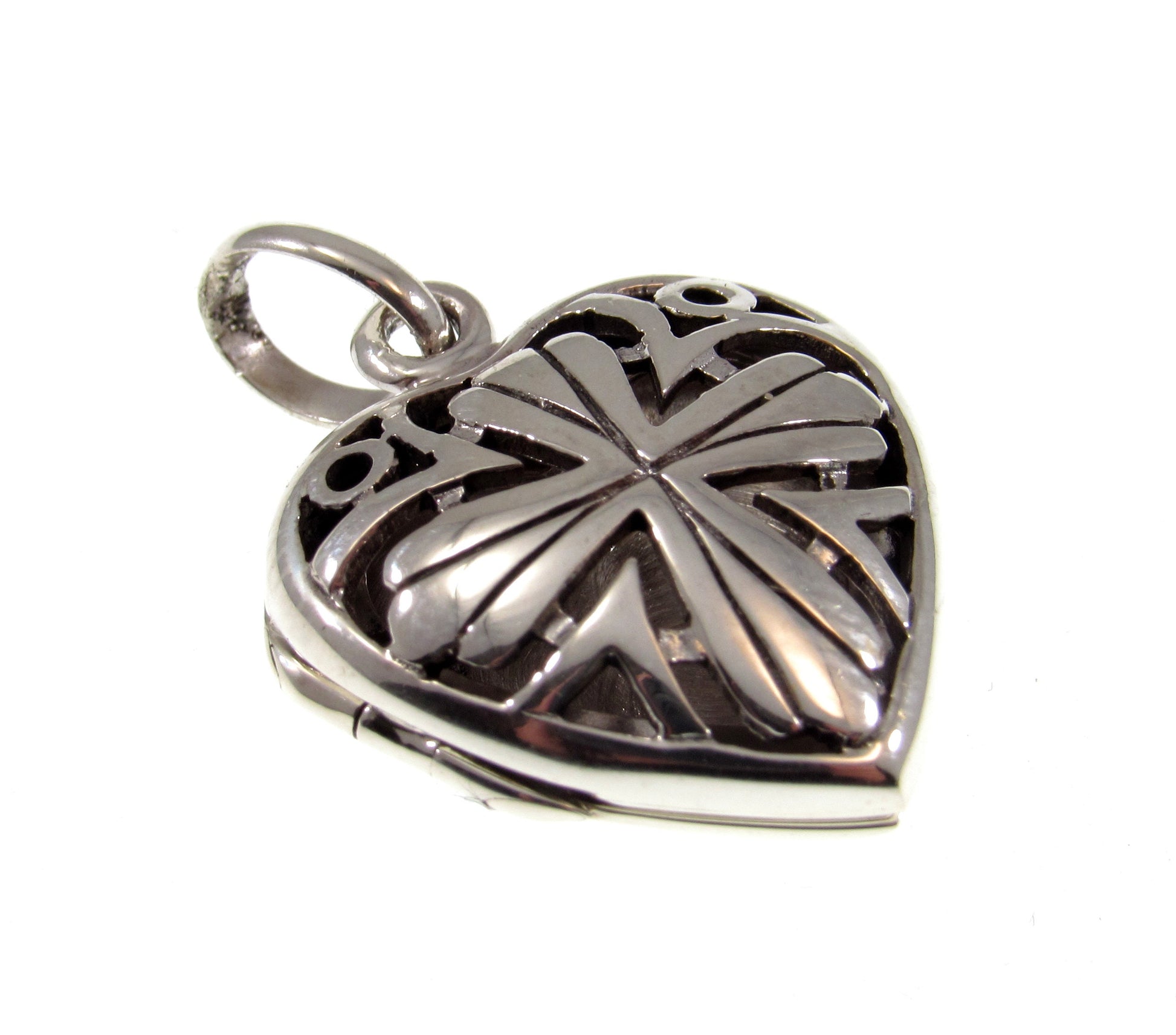 Solid 925 Sterling Silver Cross in Heart Photo Locket, Handcrafted Keepsake Pendant