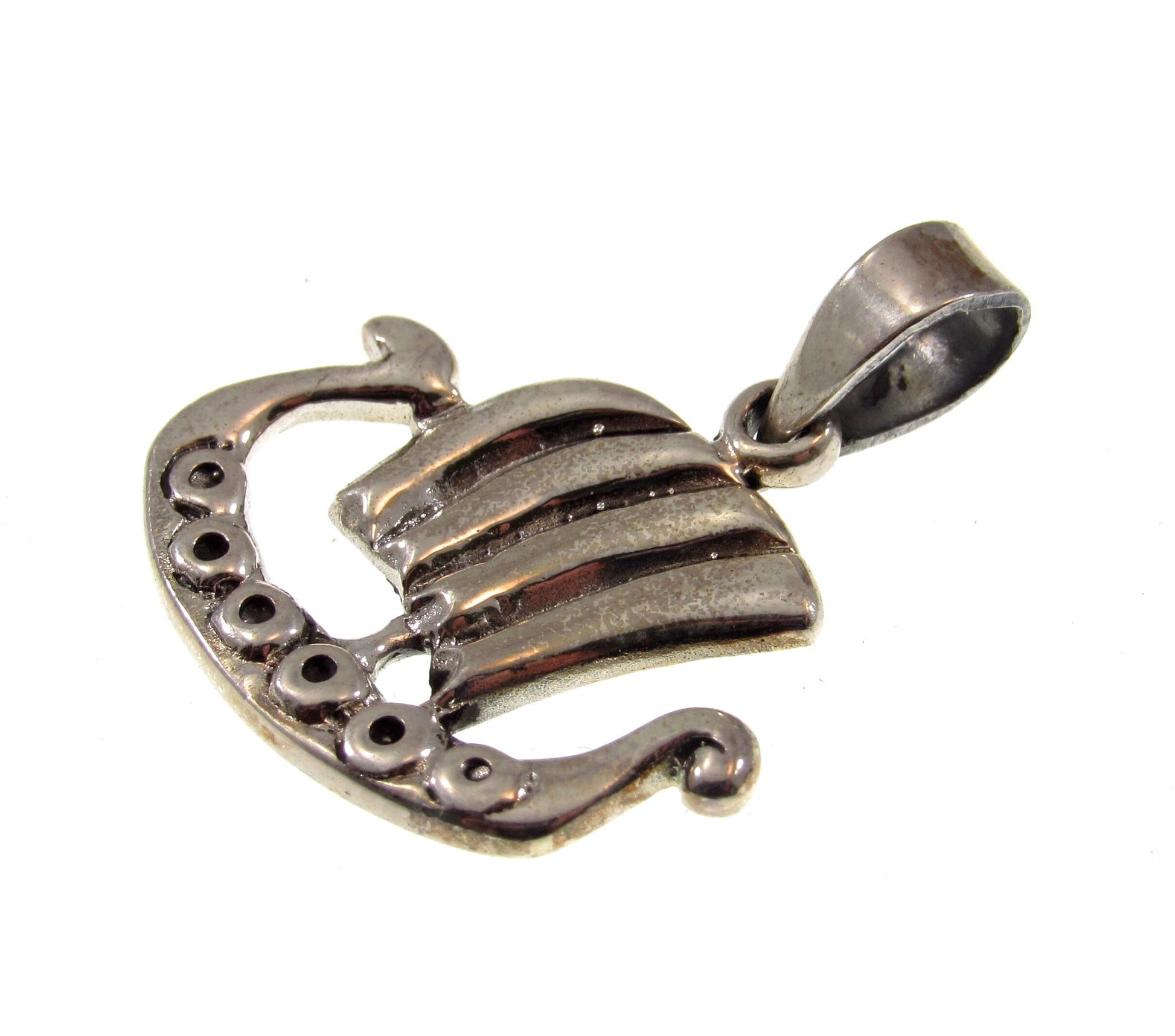 Solid 925 Sterling Silver Viking Ship Pendant – Nordic Longboat Charm with Dragon Prow and Billowing Sail, Norse Maritime Jewelry