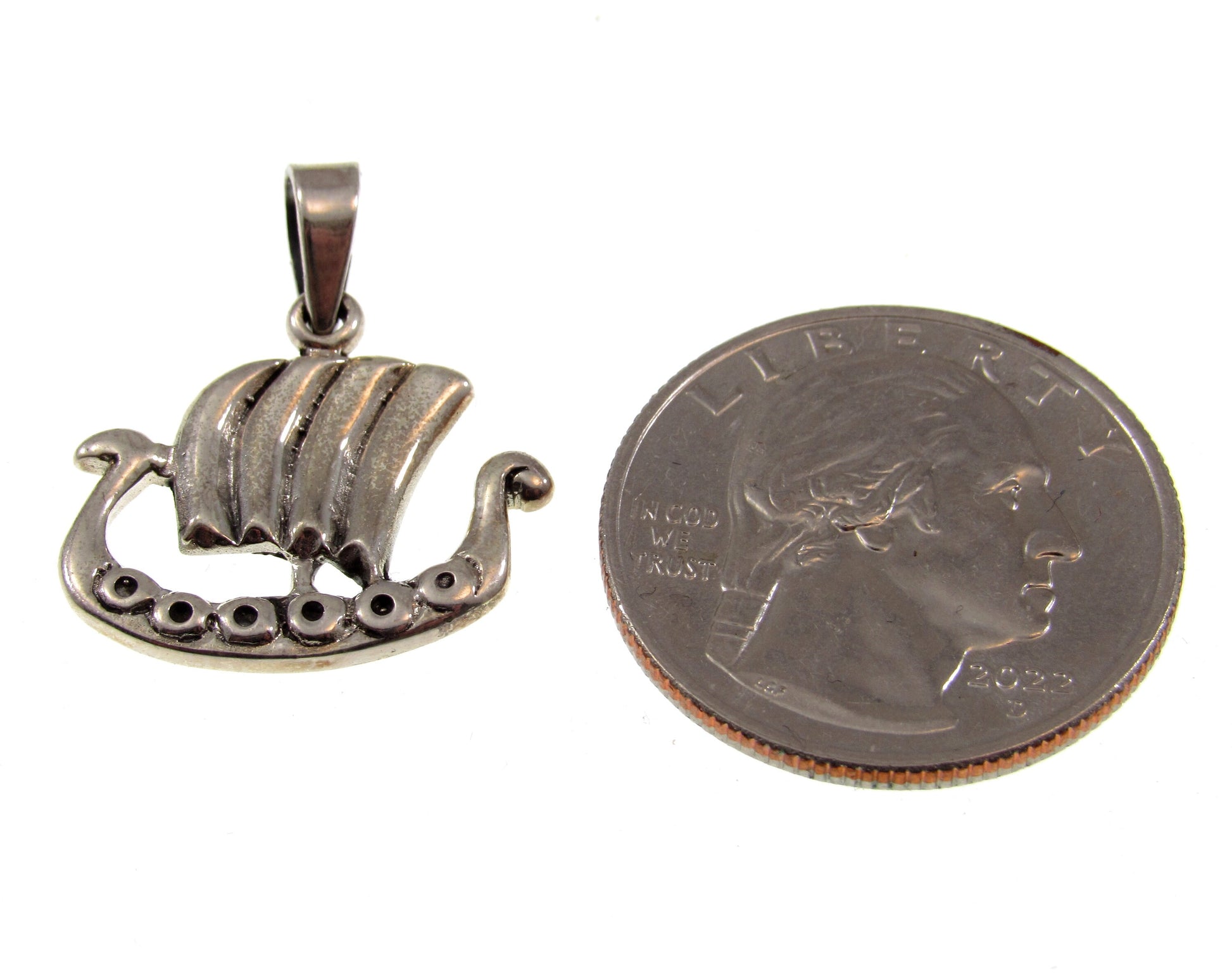 Solid 925 Sterling Silver Viking Ship Pendant – Nordic Longboat Charm with Dragon Prow and Billowing Sail, Norse Maritime Jewelry