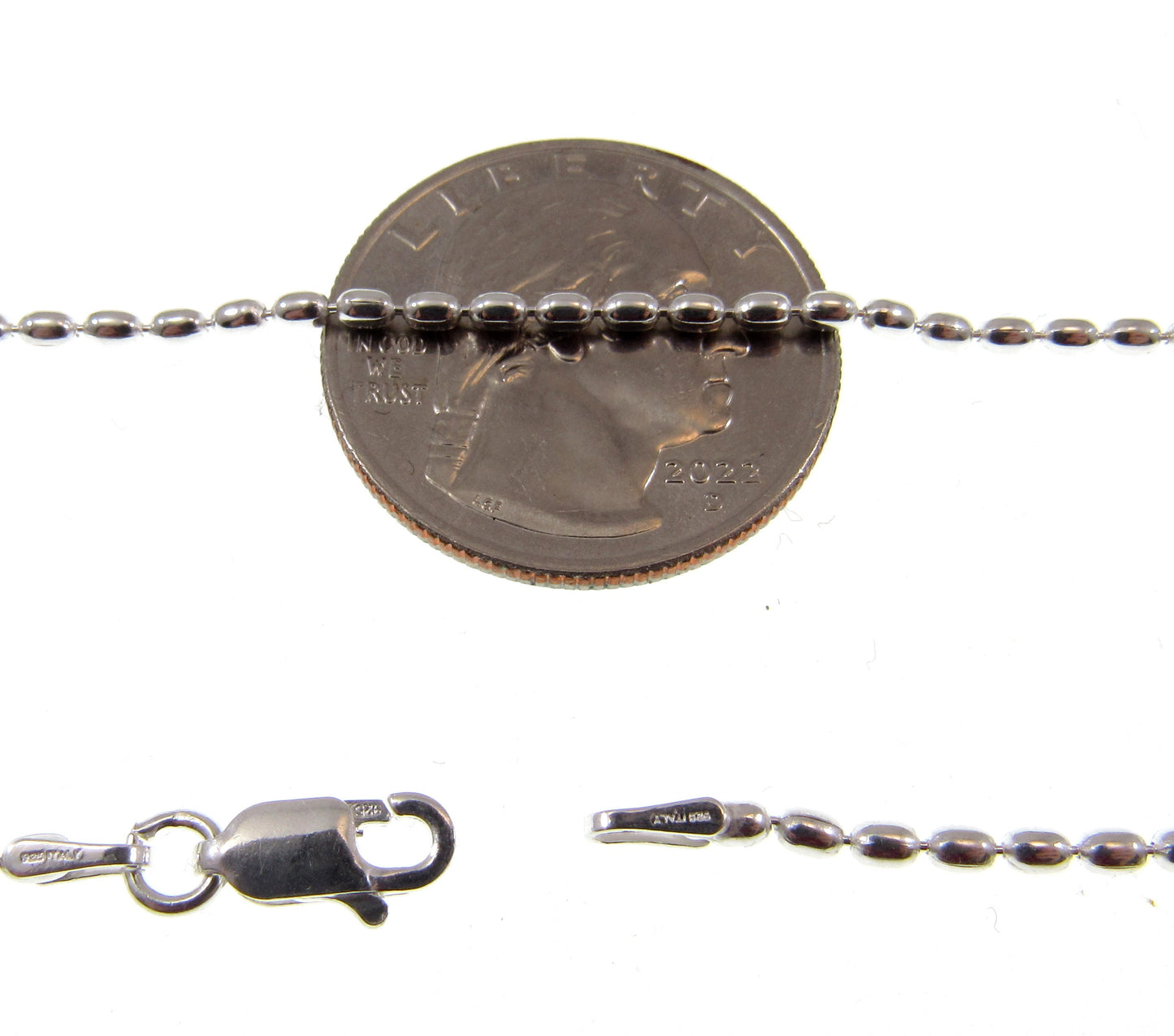 2MM Solid 925 Sterling Silver Italian Oval Rice Bead DOGTAG Military Chain, Unisex Bracelet or Necklace, Made in Italy, 8 - 20 Inches