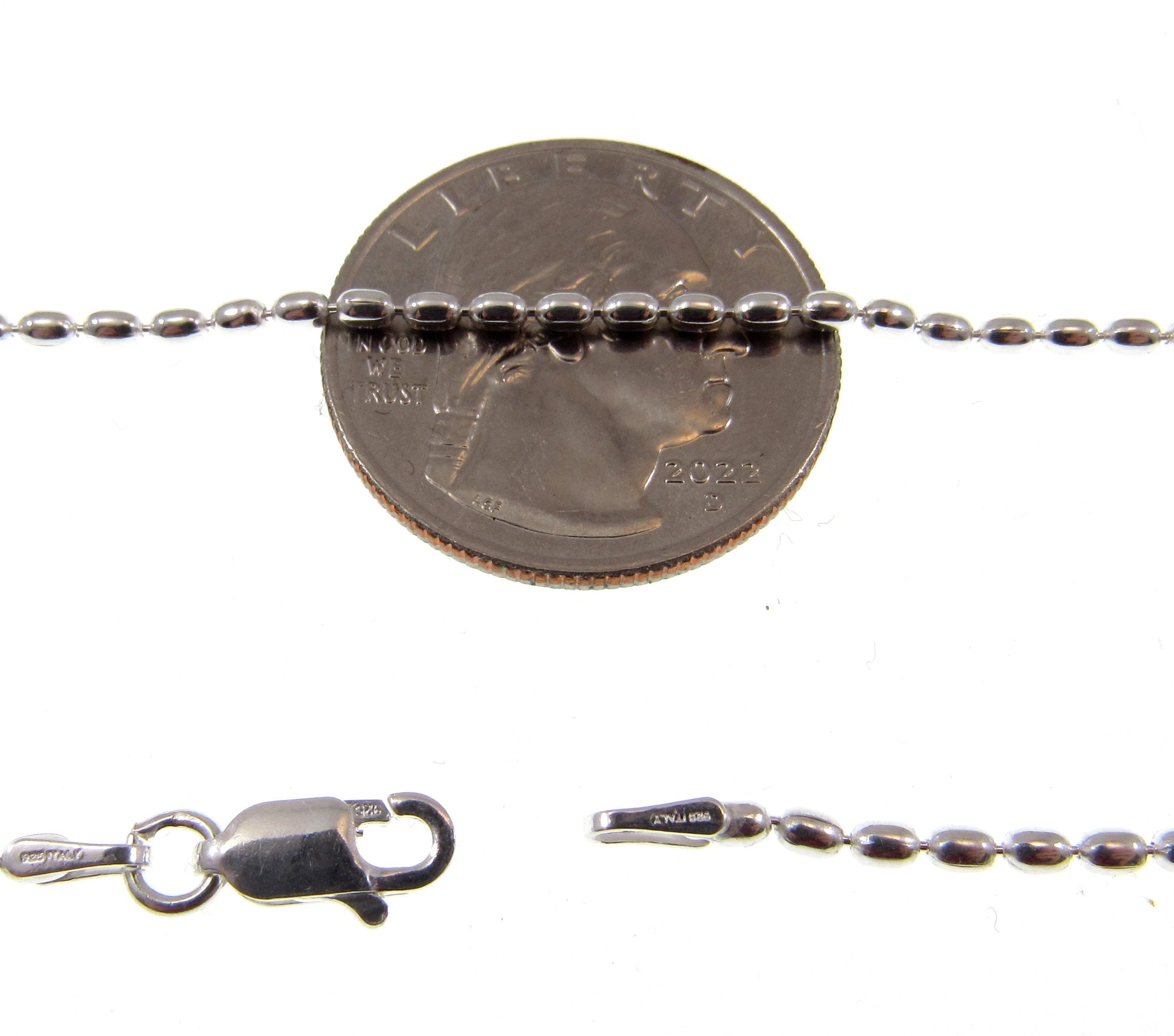 2MM Solid 925 Sterling Silver Italian Oval Rice Bead DOGTAG Military Chain, Unisex Bracelet or Necklace, Made in Italy, 8 - 20 Inches