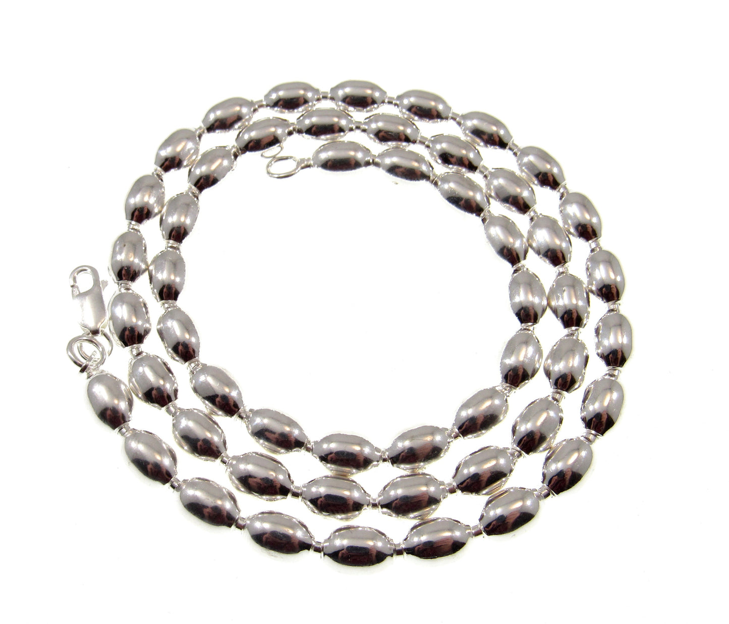6MM Solid 925 Sterling Silver Italian Oval Rice Bead DOGTAG Military Chain, Unisex Bracelet or Necklace, Made in Italy, 9 - 24 Inches