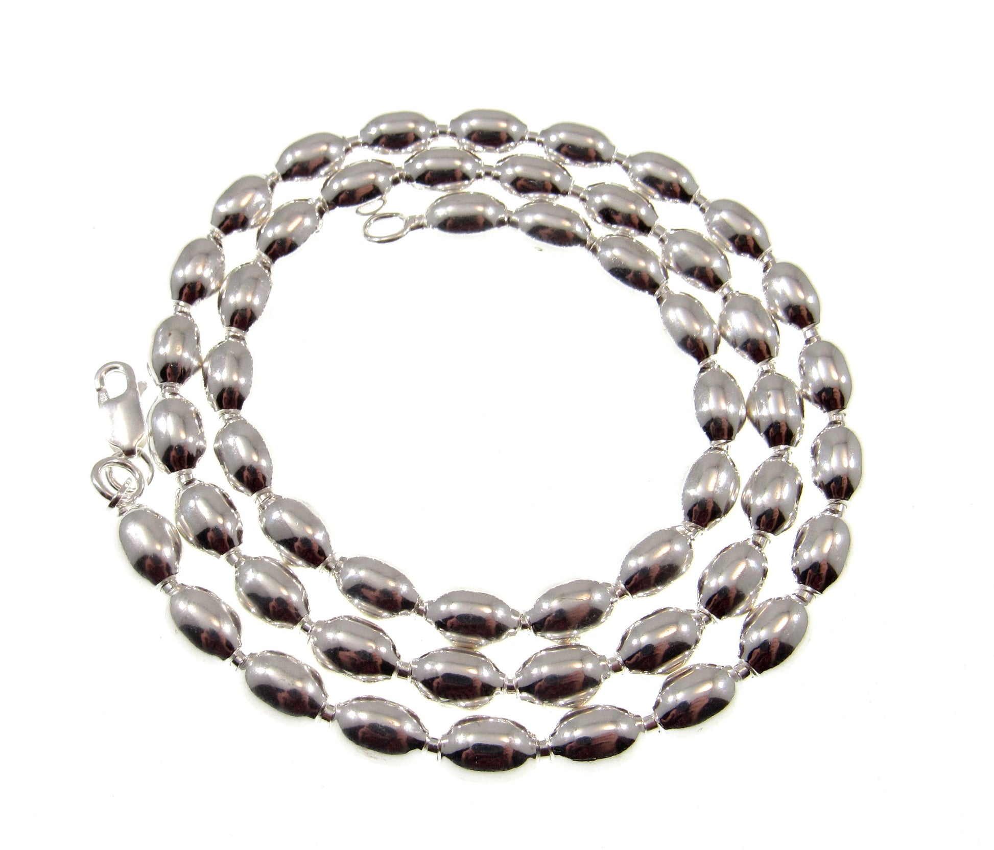 6MM Solid 925 Sterling Silver Italian Oval Rice Bead DOGTAG Military Chain, Unisex Bracelet or Necklace, Made in Italy, 9 - 24 Inches