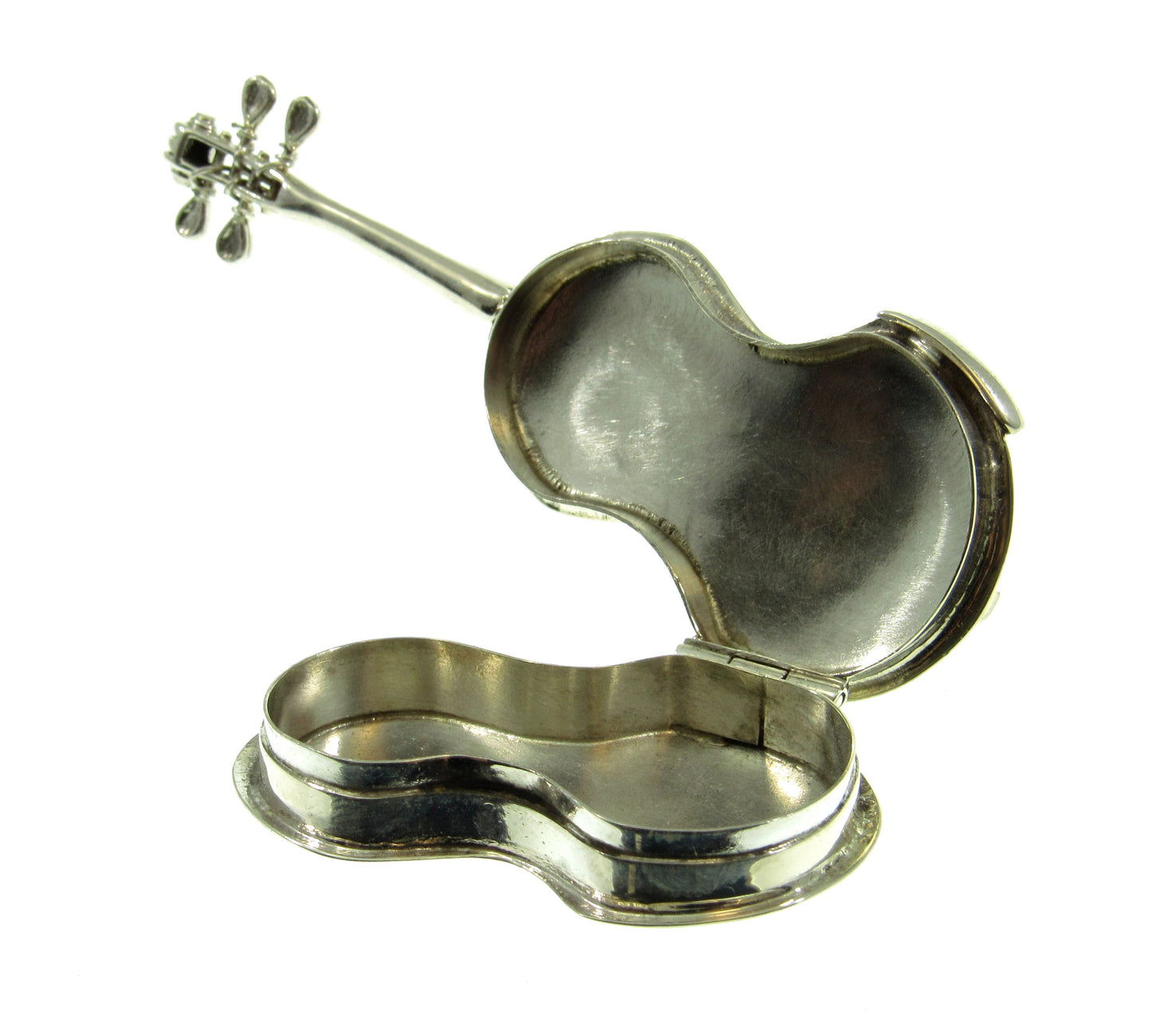 Large Solid 925 Sterling Silver Violin & Bow Locket Pendant, Handcrafted String Instrument Pill Box Jewelry