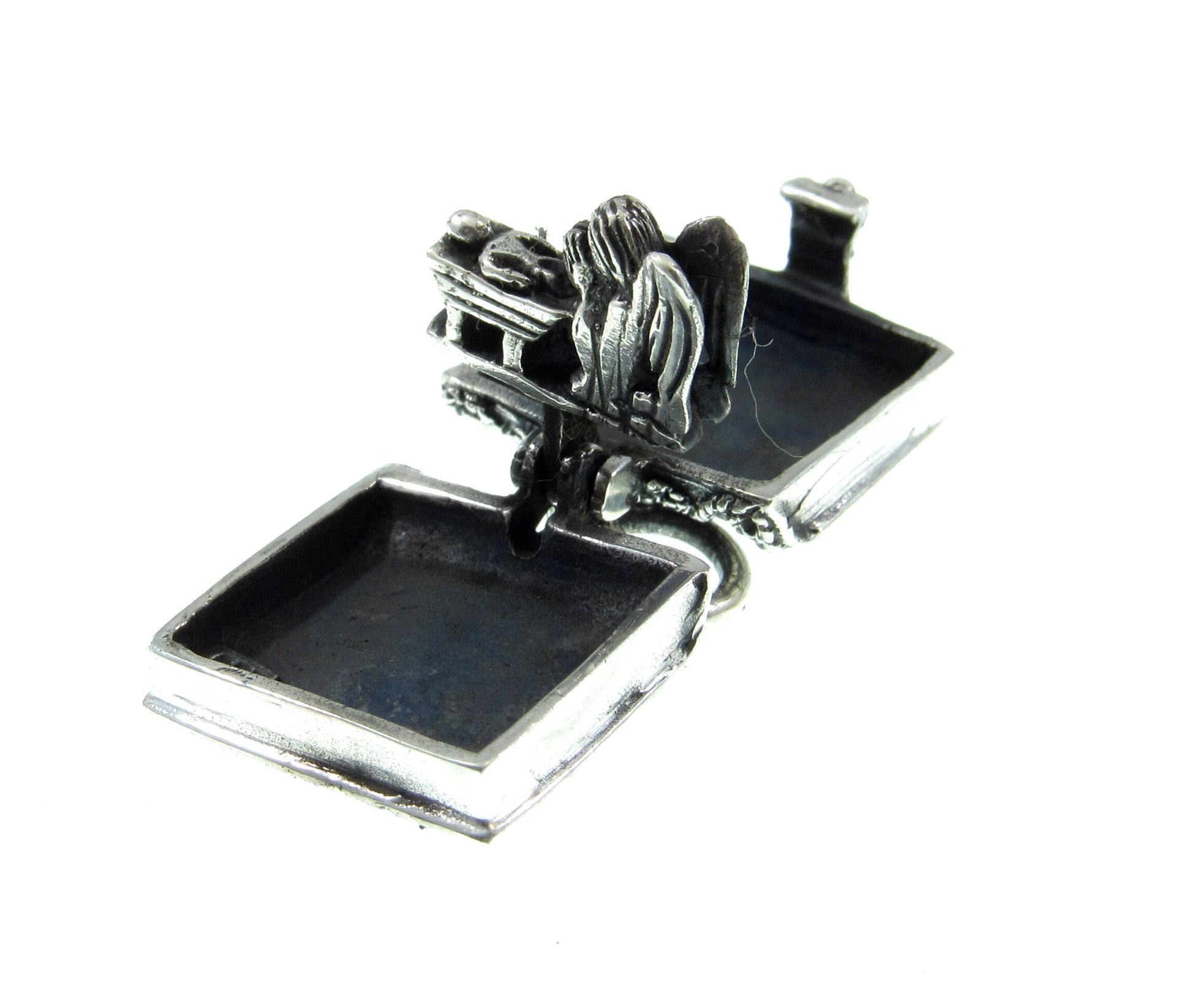 Handcrafted Solid 925 Sterling Silver 3D 3 Dimensional Hinged Holy Bible & Angel Praying Over Baby Jesus Locket Pendant, Opens