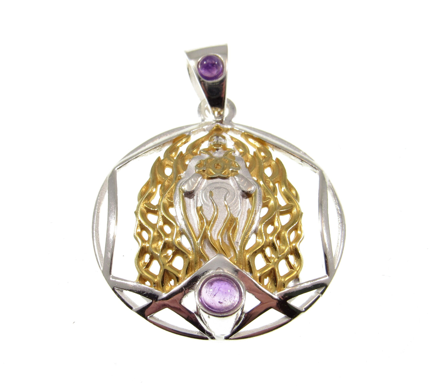 Solid 925 Sterling Silver & Gold Accent Archangel Pendant, Handcrafted Religious Jewelry, Choose Your Medallion