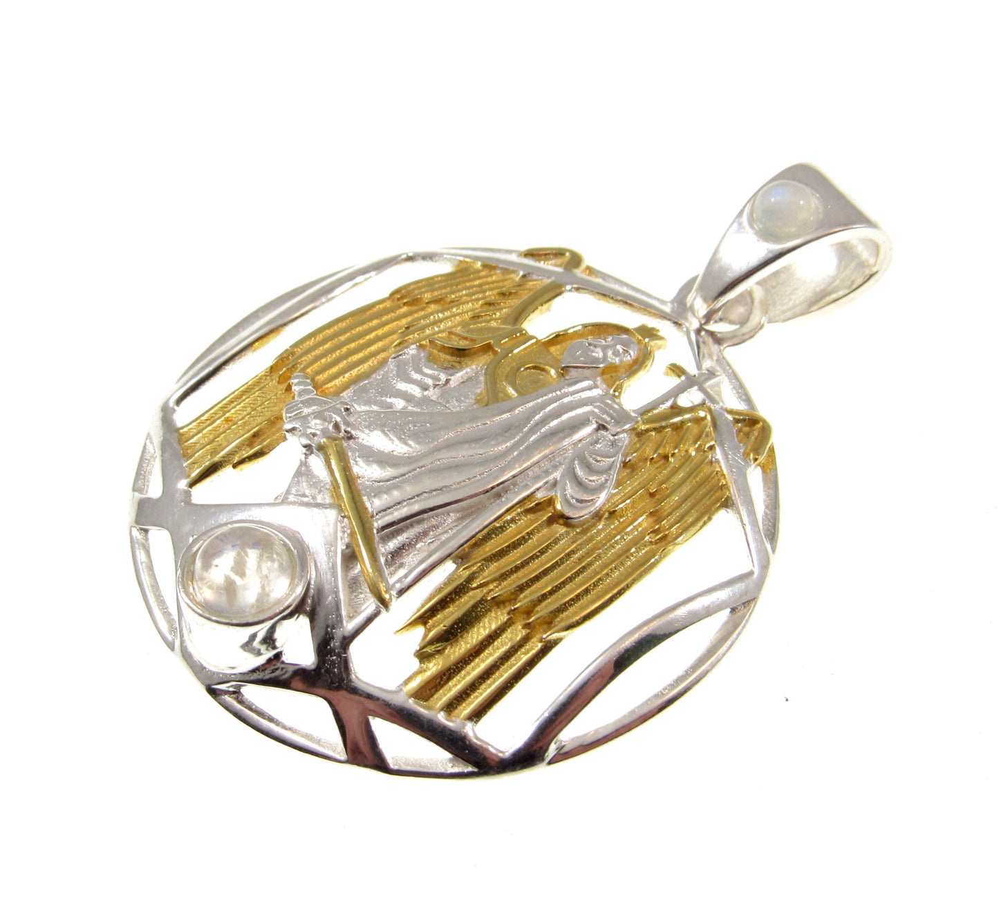 Solid 925 Sterling Silver & Gold Accent Archangel Pendant, Handcrafted Religious Jewelry, Choose Your Medallion