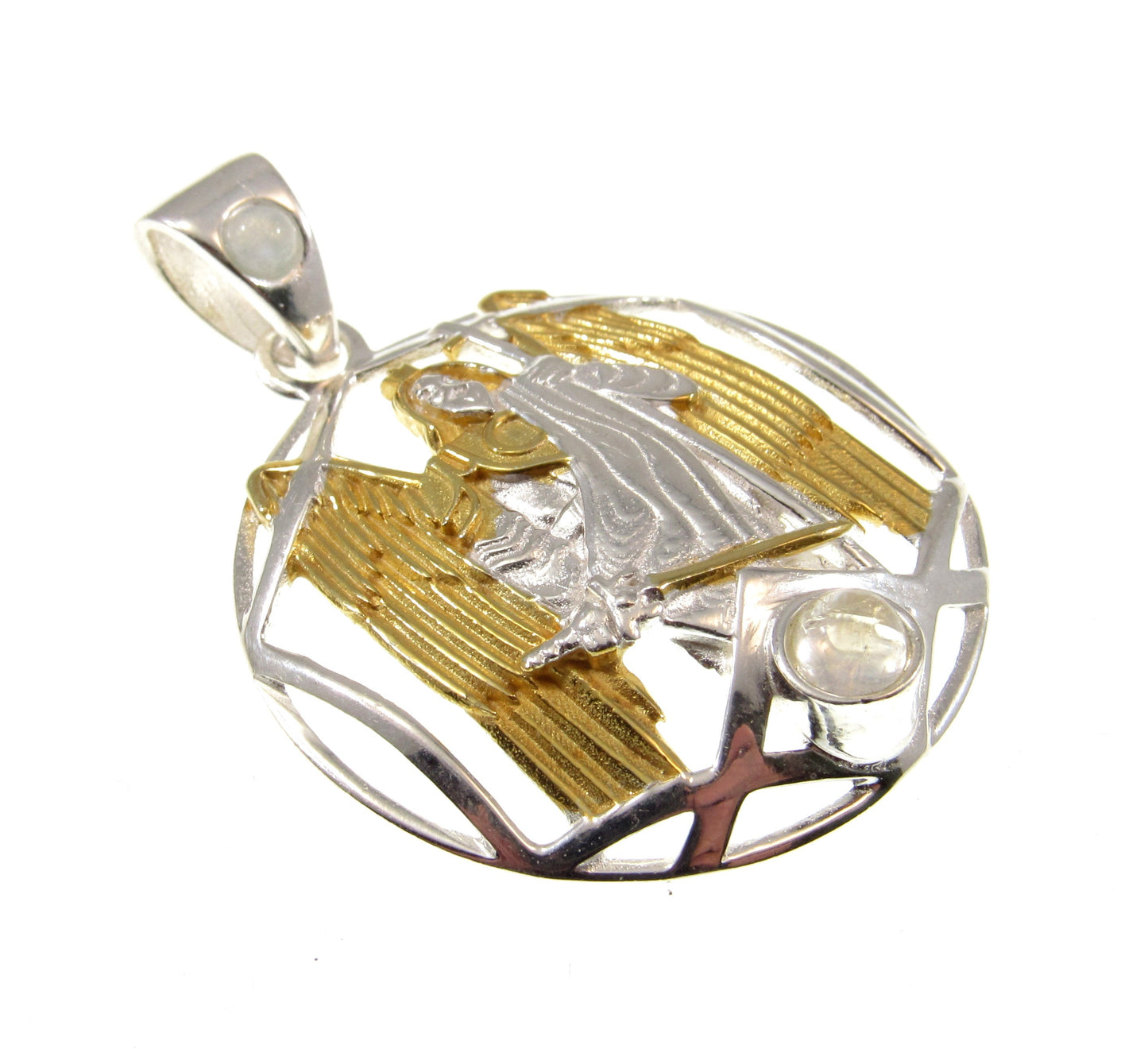 Solid 925 Sterling Silver & Gold Accent Archangel Pendant, Handcrafted Religious Jewelry, Choose Your Medallion