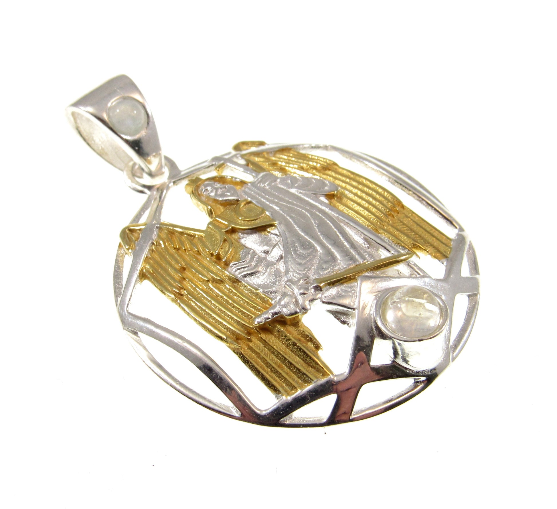 Solid 925 Sterling Silver & Gold Accent Archangel Pendant, Handcrafted Religious Jewelry, Choose Your Medallion