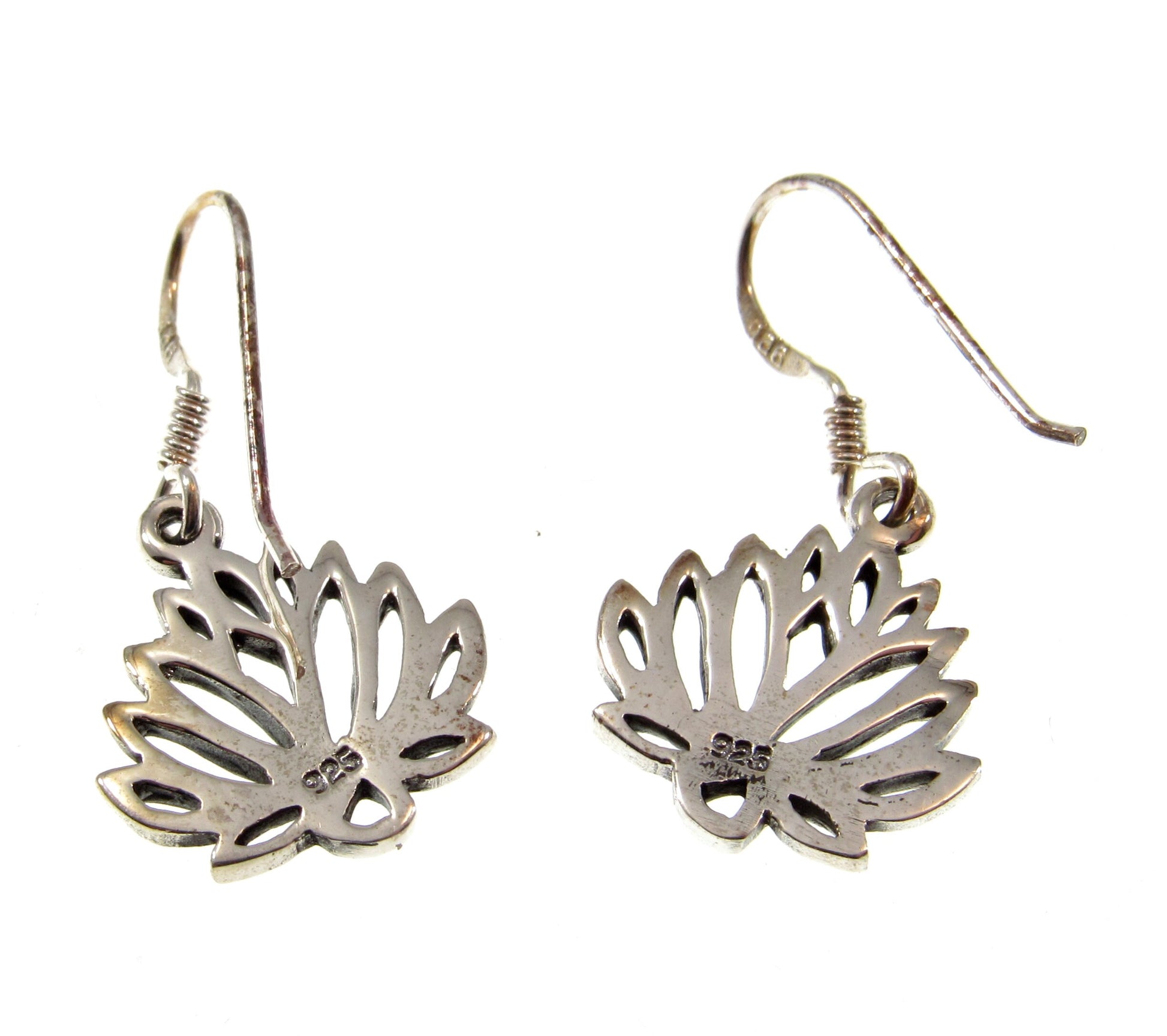 Solid 925 Sterling Silver Sacred Lotus Flower Earrings, Handcrafted Drop Dangle Hook Earrings, Symbol of Rebirth Jewelry
