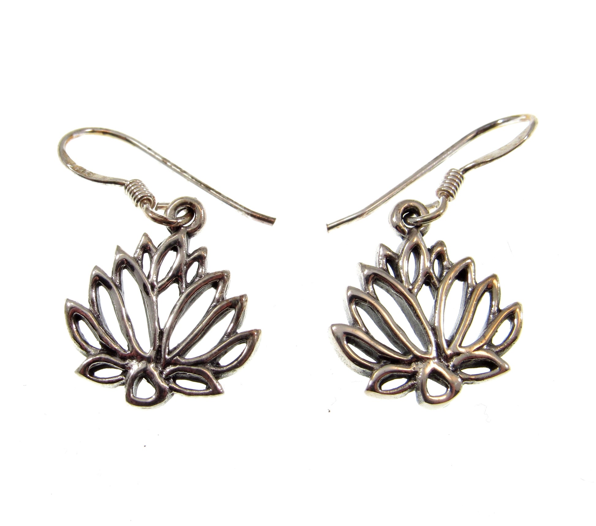Solid 925 Sterling Silver Sacred Lotus Flower Earrings, Handcrafted Drop Dangle Hook Earrings, Symbol of Rebirth Jewelry