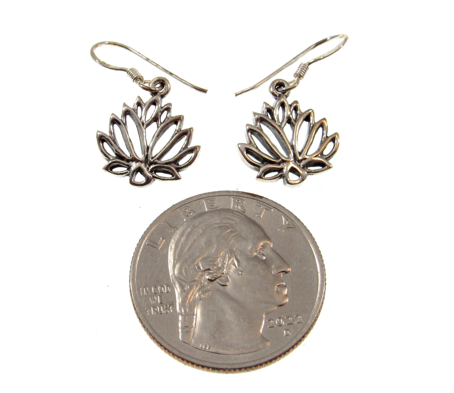 Solid 925 Sterling Silver Sacred Lotus Flower Earrings, Handcrafted Drop Dangle Hook Earrings, Symbol of Rebirth Jewelry