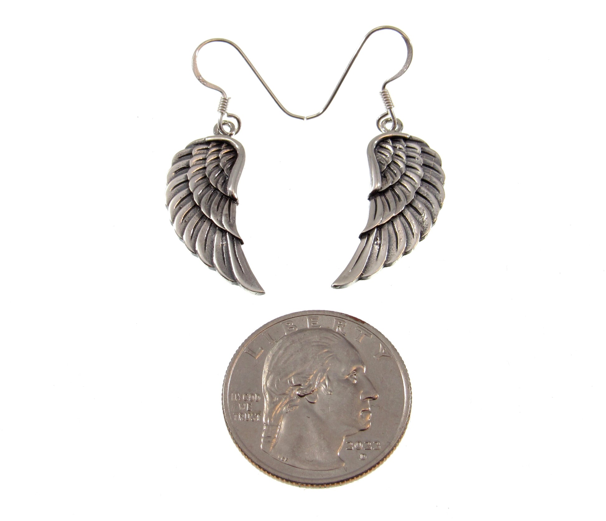 Solid 925 Sterling Silver Angel Wing Earrings, Handcrafted Drop Dangle Hook Earrings, Symbol of Protection Jewelry