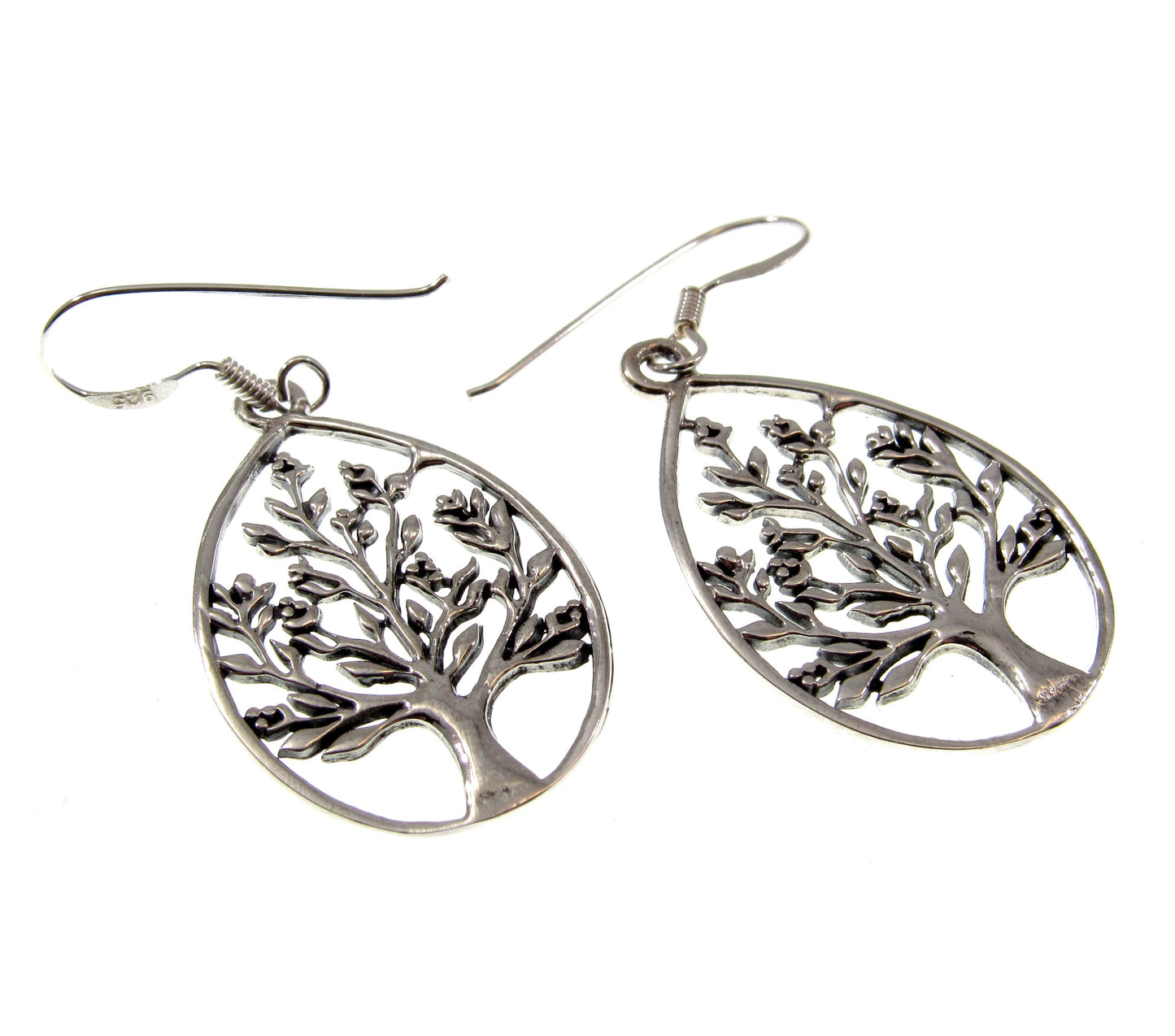 Solid 925 Sterling Silver Tree of Life Earrings, Drop Dangle Hook Earrings, Yggdrasil Sacred Tree Jewelry, Celtic Forestcore Fairycore Gift