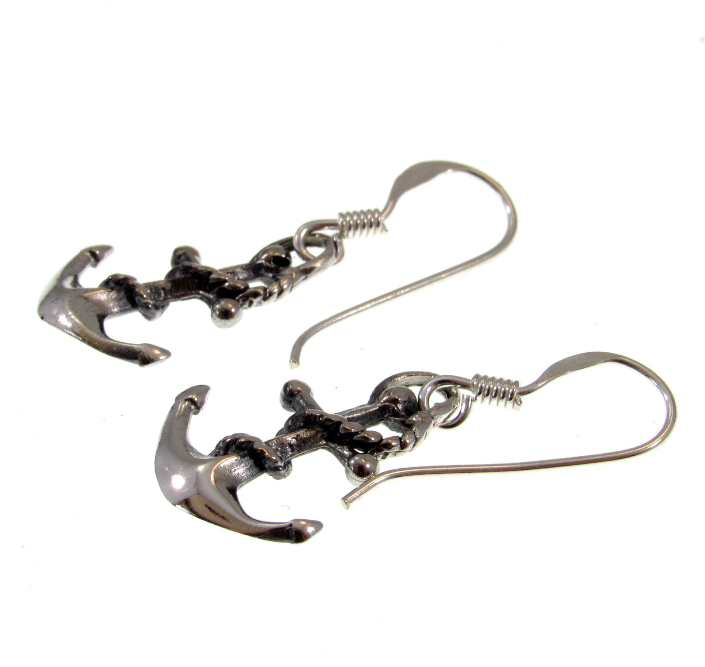 Solid 925 Sterling Silver Anchor & Rope Earrings, Handcrafted Drop Dangle Hook Earrings, Nautical Boat Jewelry