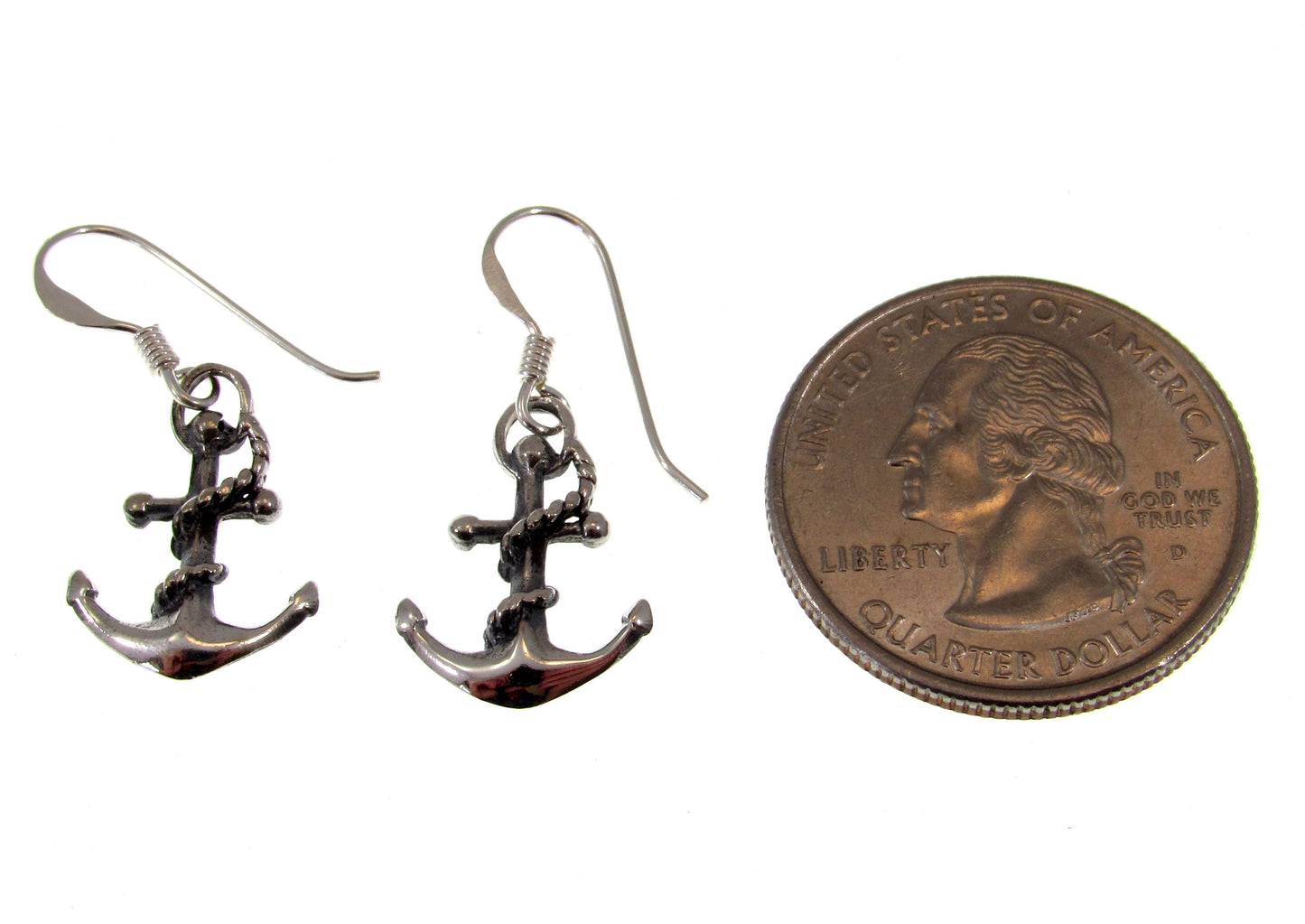 Solid 925 Sterling Silver Anchor & Rope Earrings, Handcrafted Drop Dangle Hook Earrings, Nautical Boat Jewelry