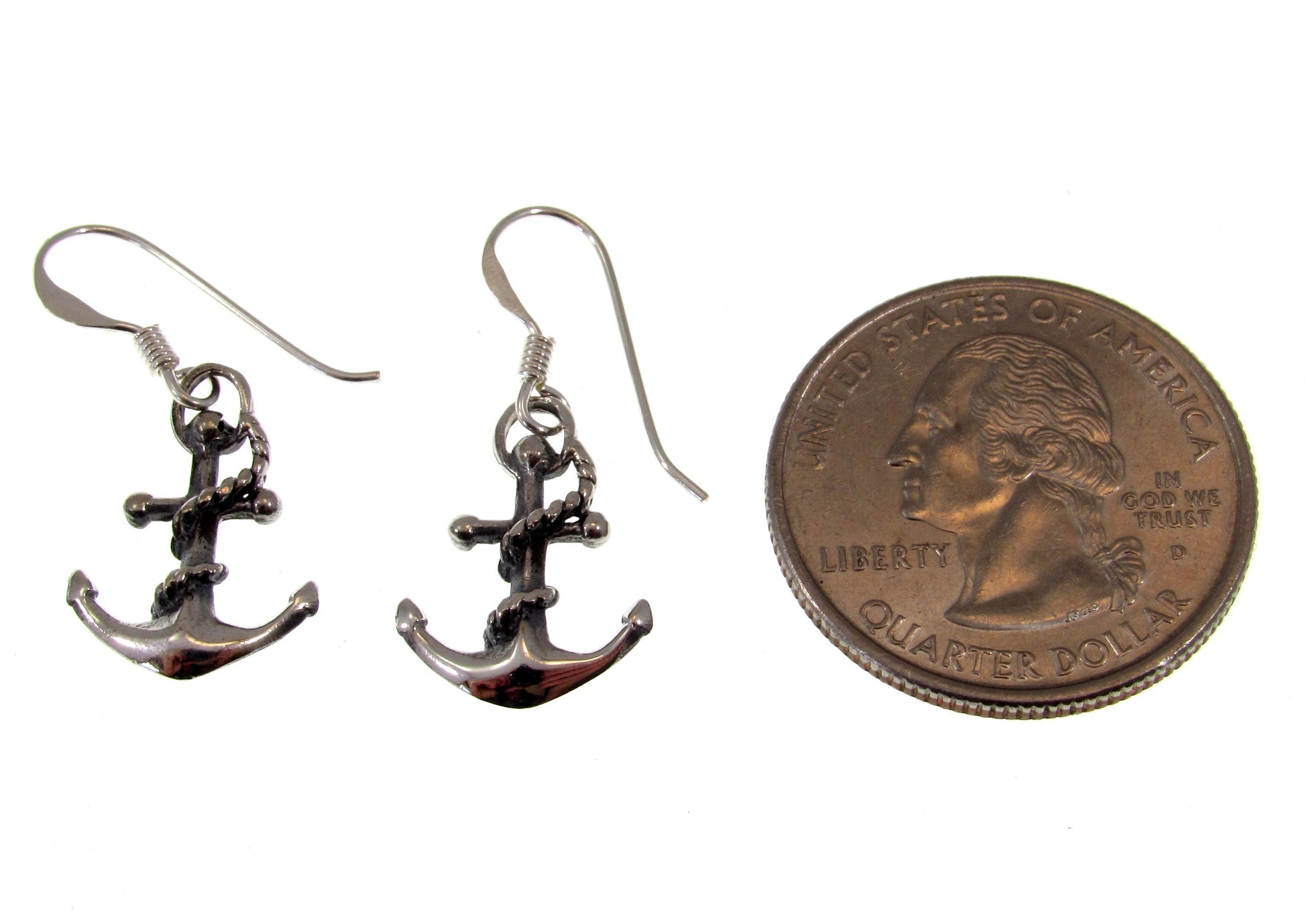 Solid 925 Sterling Silver Anchor & Rope Earrings, Handcrafted Drop Dangle Hook Earrings, Nautical Boat Jewelry