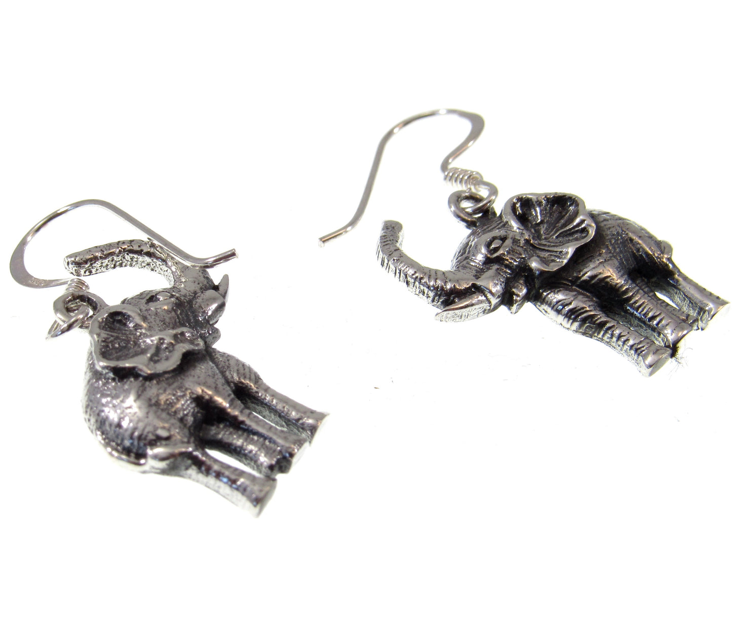 Solid 925 Sterling Silver Elephant Earrings – Detailed Safari Wildlife Dangle Jewelry – Handcrafted Silver Animal Lover Gift for Women