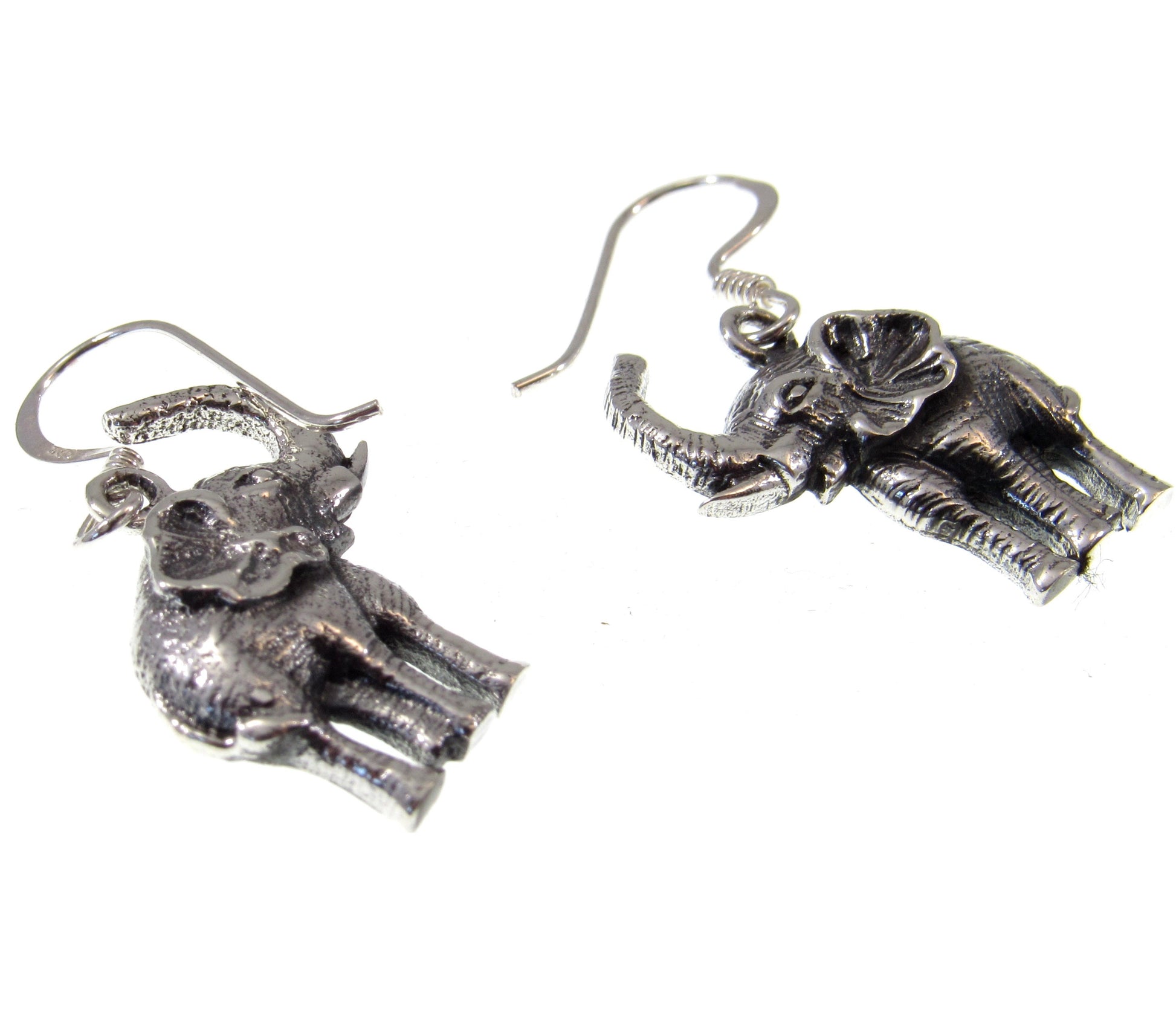 Solid 925 Sterling Silver Elephant Earrings – Detailed Safari Wildlife Dangle Jewelry – Handcrafted Silver Animal Lover Gift for Women