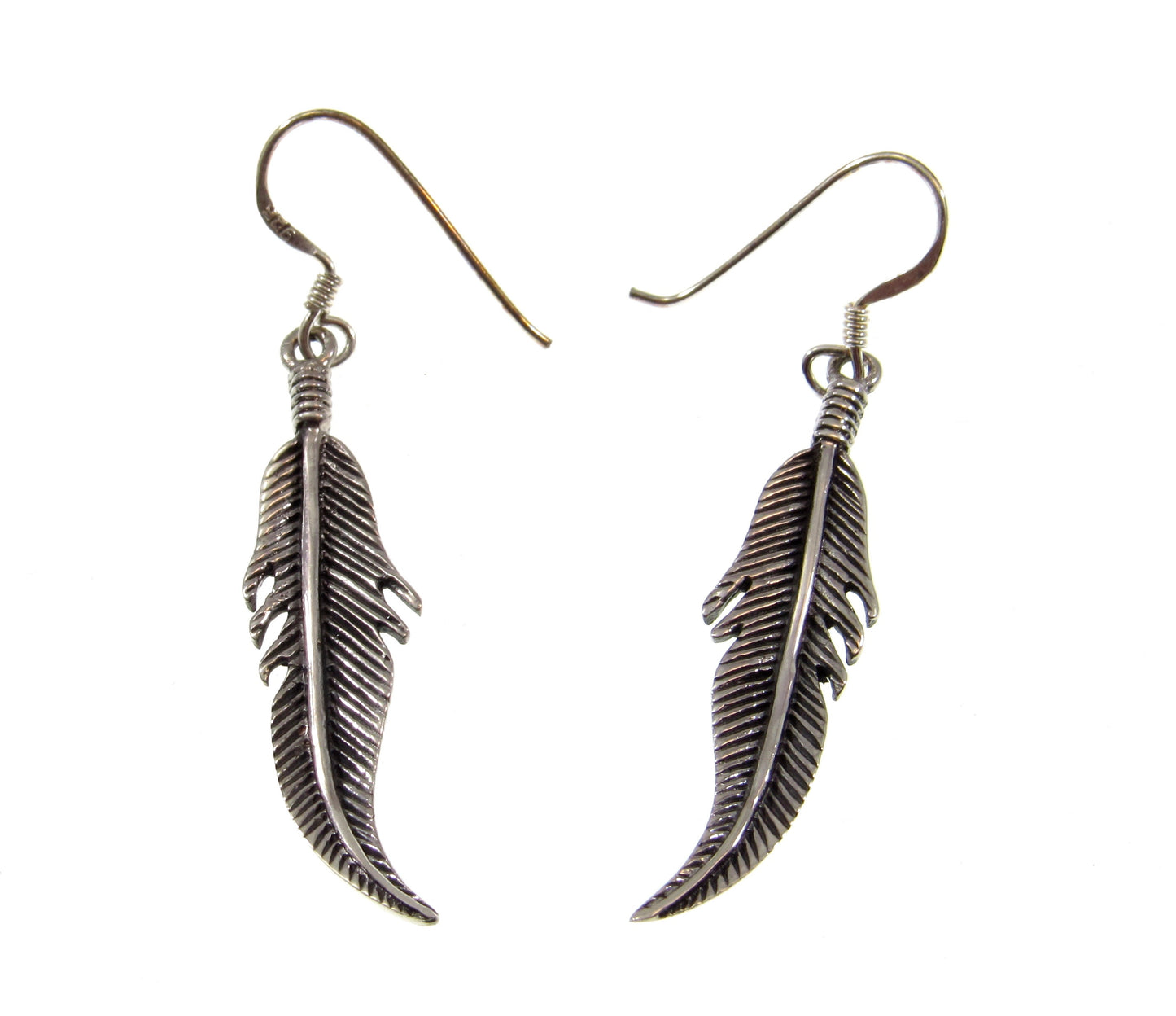 Solid 925 Sterling Silver Bird Feather Earrings, Handcrafted Drop Dangle Hook Earrings, Nature Jewelry