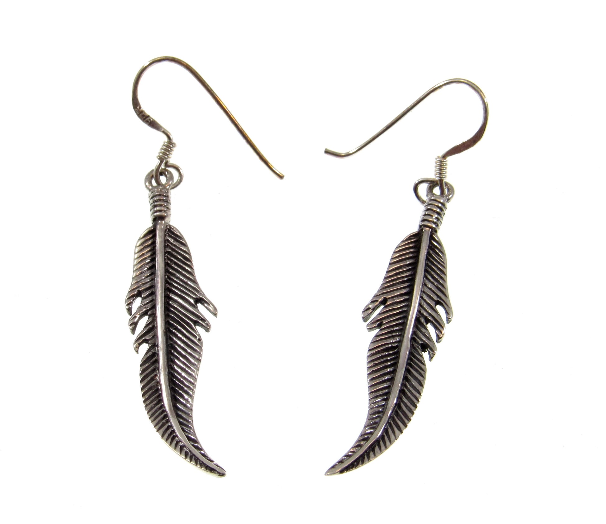Solid 925 Sterling Silver Bird Feather Earrings, Handcrafted Drop Dangle Hook Earrings, Nature Jewelry