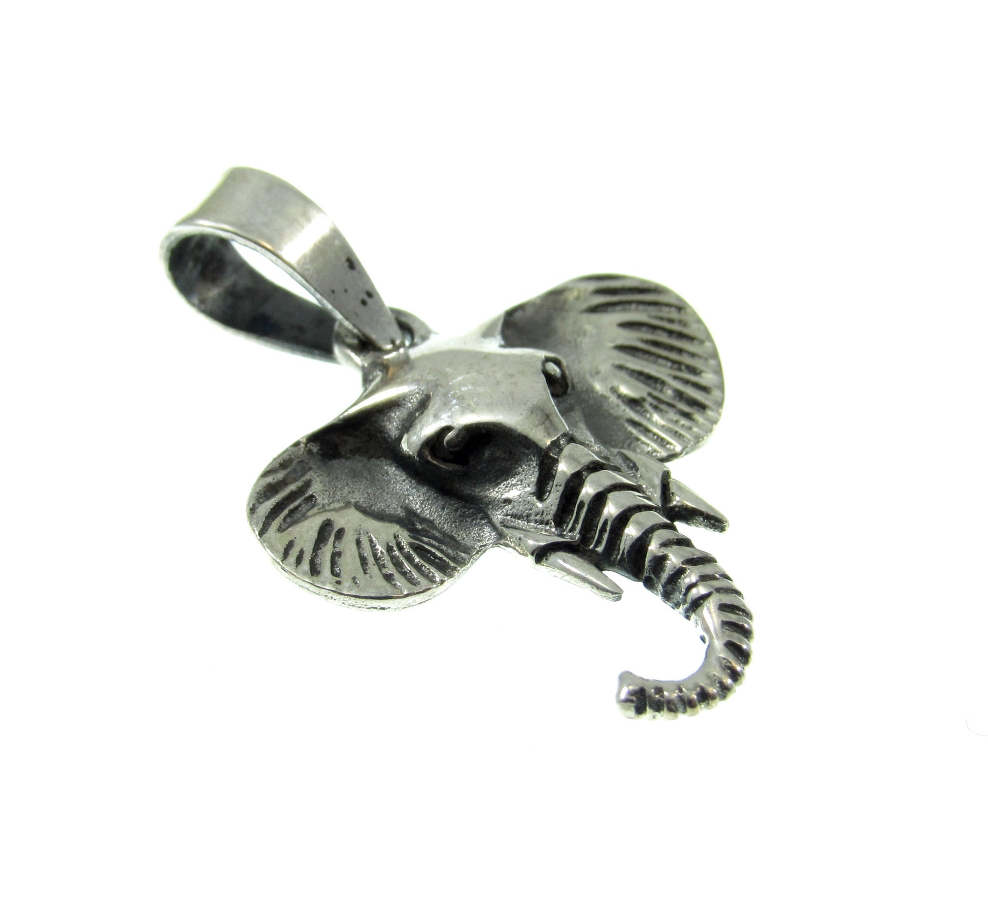 Solid 925 Sterling Silver Elephant Head Pendant – Tribal Elephant Jewelry, Good Luck Totem, Wildlife Gift, African Safari Charm