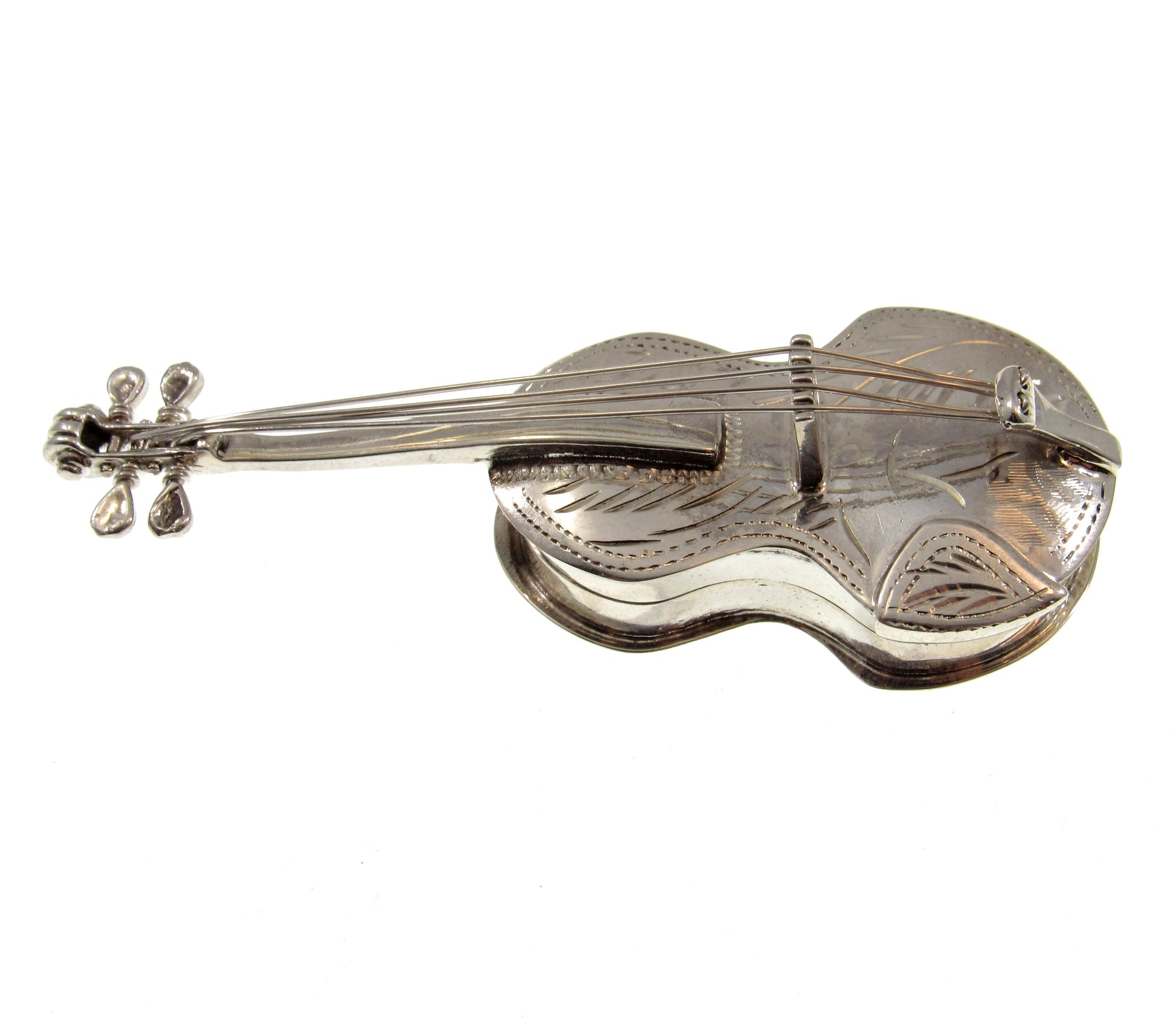 Large Solid 925 Sterling Silver Violin & Bow Locket Pendant, Handcrafted String Instrument Pill Box Jewelry