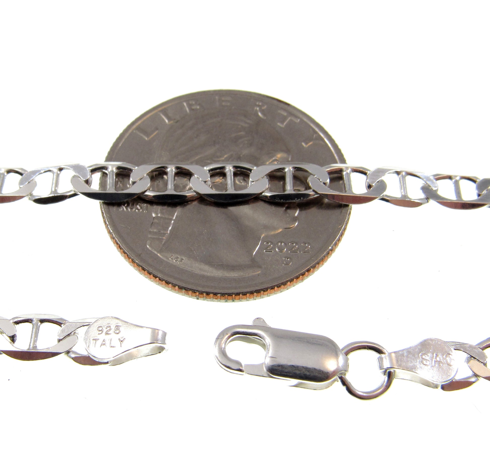 4.5MM 100 Gauge Solid 925 Sterling Silver Italian Mariner / Marina Chain, Made in Italy, Unisex Necklace or Bracelet, 7 - 30 Inches