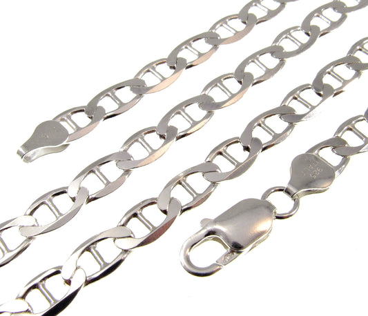 6.4MM 150 Gauge Solid 925 Sterling Silver Italian Mariner / Marina Chain, Made in Italy, Mens Necklace or Bracelet, 7 - 30 Inches