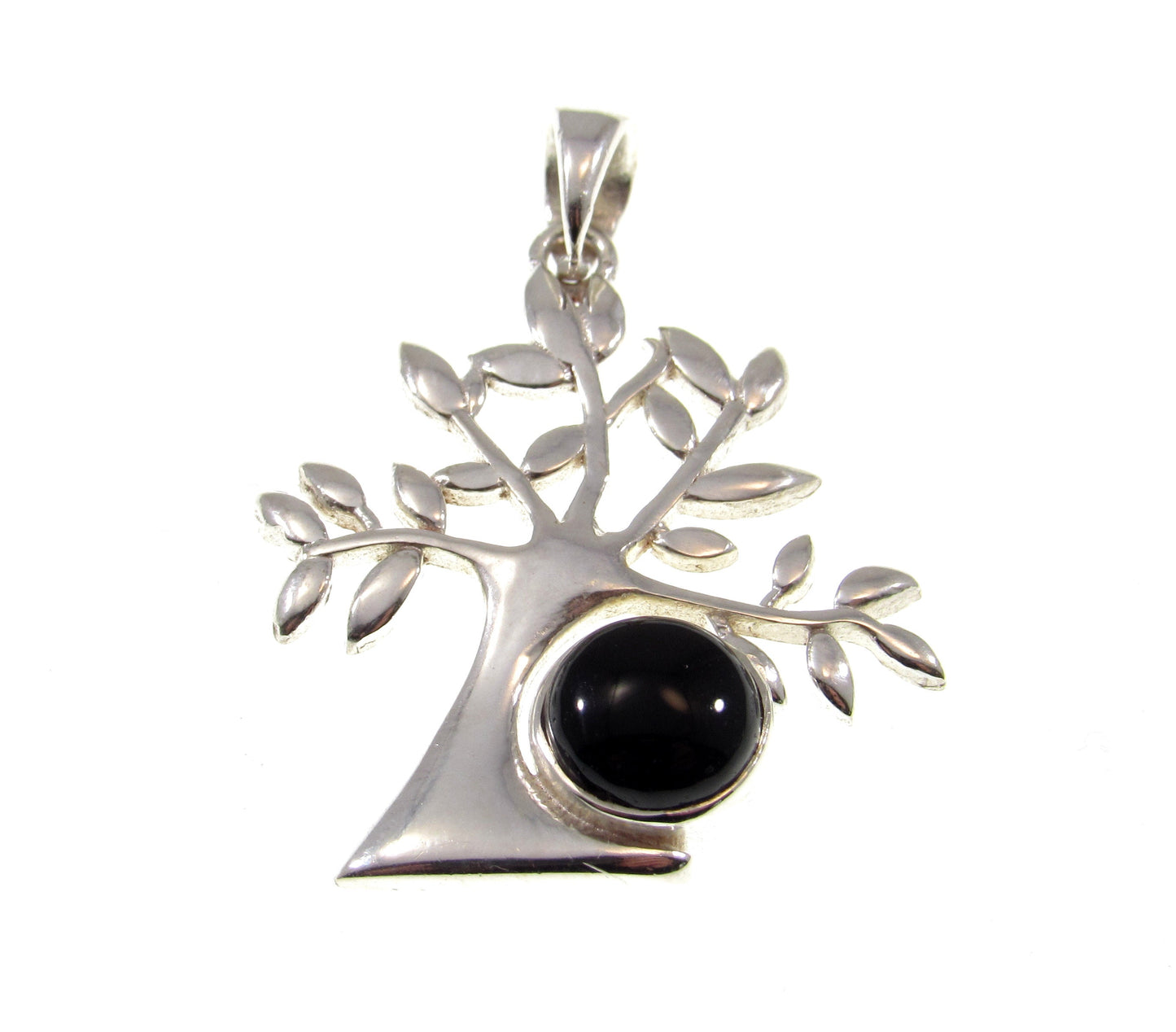 Solid 925 Sterling Silver Tree of Life Pendant With Gemstone Cabochon, Handcrafted Yggdrasil Jewelry, Onyx Moonstone or Turquoise