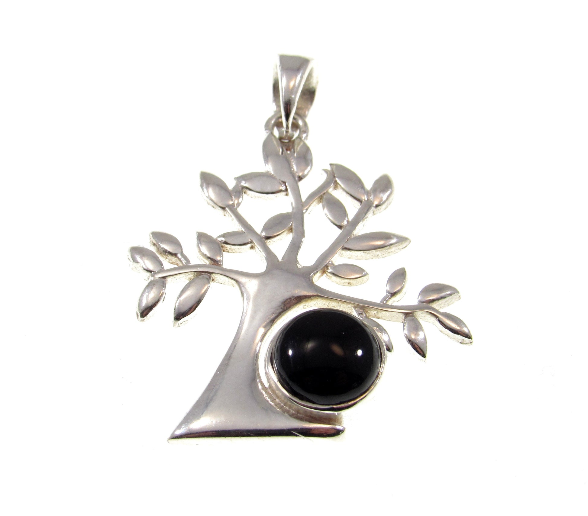 Solid 925 Sterling Silver Tree of Life Pendant With Gemstone Cabochon, Handcrafted Yggdrasil Jewelry, Onyx Moonstone or Turquoise