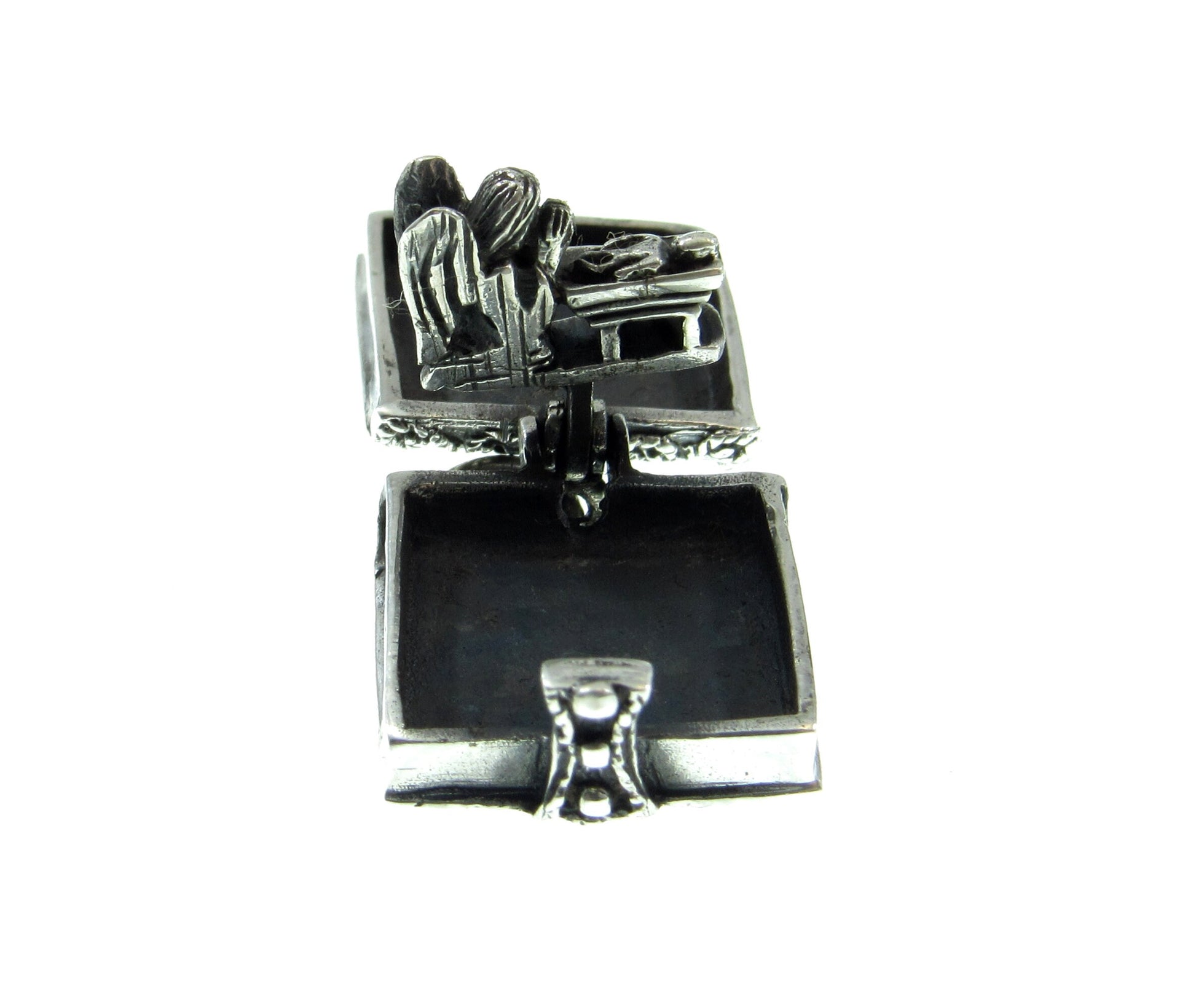 Handcrafted Solid 925 Sterling Silver 3D 3 Dimensional Hinged Holy Bible & Angel Praying Over Baby Jesus Locket Pendant, Opens