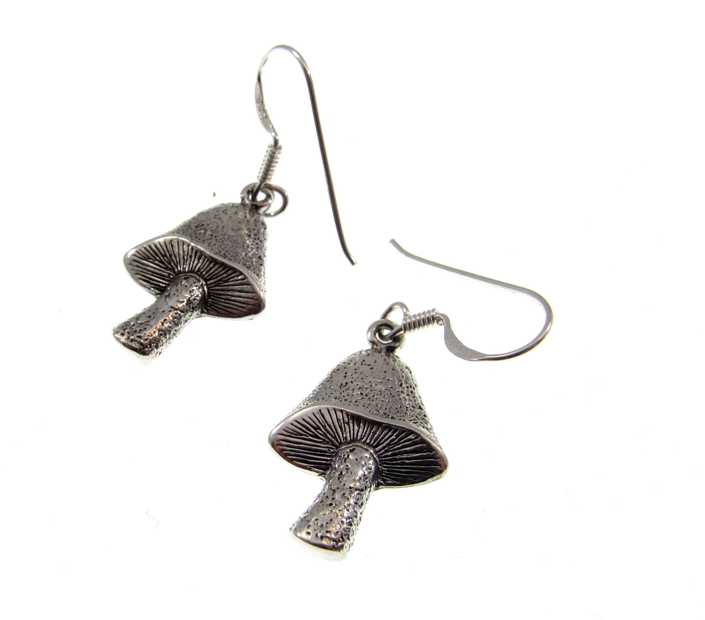 Solid 925 Sterling Silver Mushroom Earrings – Textured Toadstool Dangle Jewelry, Nature Lover Gift, Boho Festival Style, Fungi Earrings