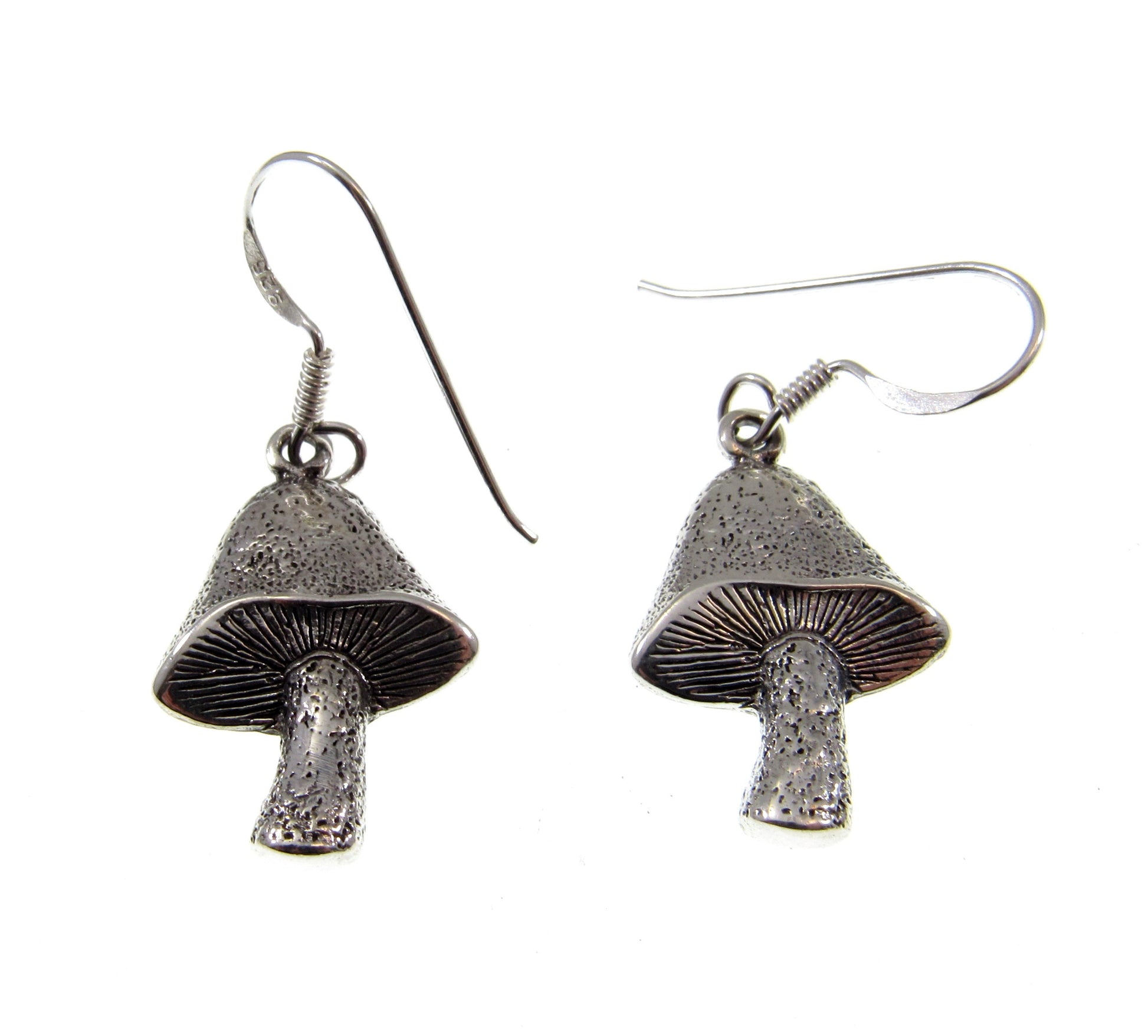 Solid 925 Sterling Silver Mushroom Earrings – Textured Toadstool Dangle Jewelry, Nature Lover Gift, Boho Festival Style, Fungi Earrings
