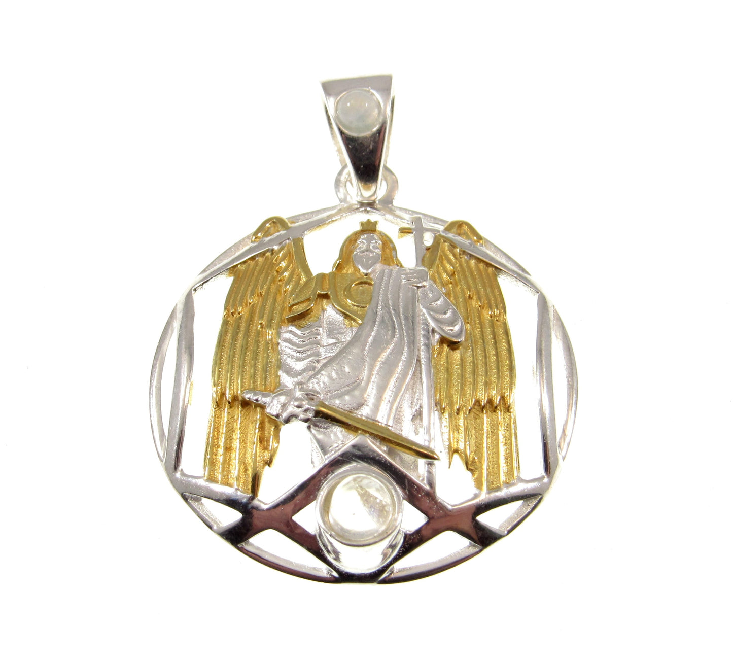 Solid 925 Sterling Silver & Gold Accent Archangel Pendant, Handcrafted Religious Jewelry, Choose Your Medallion