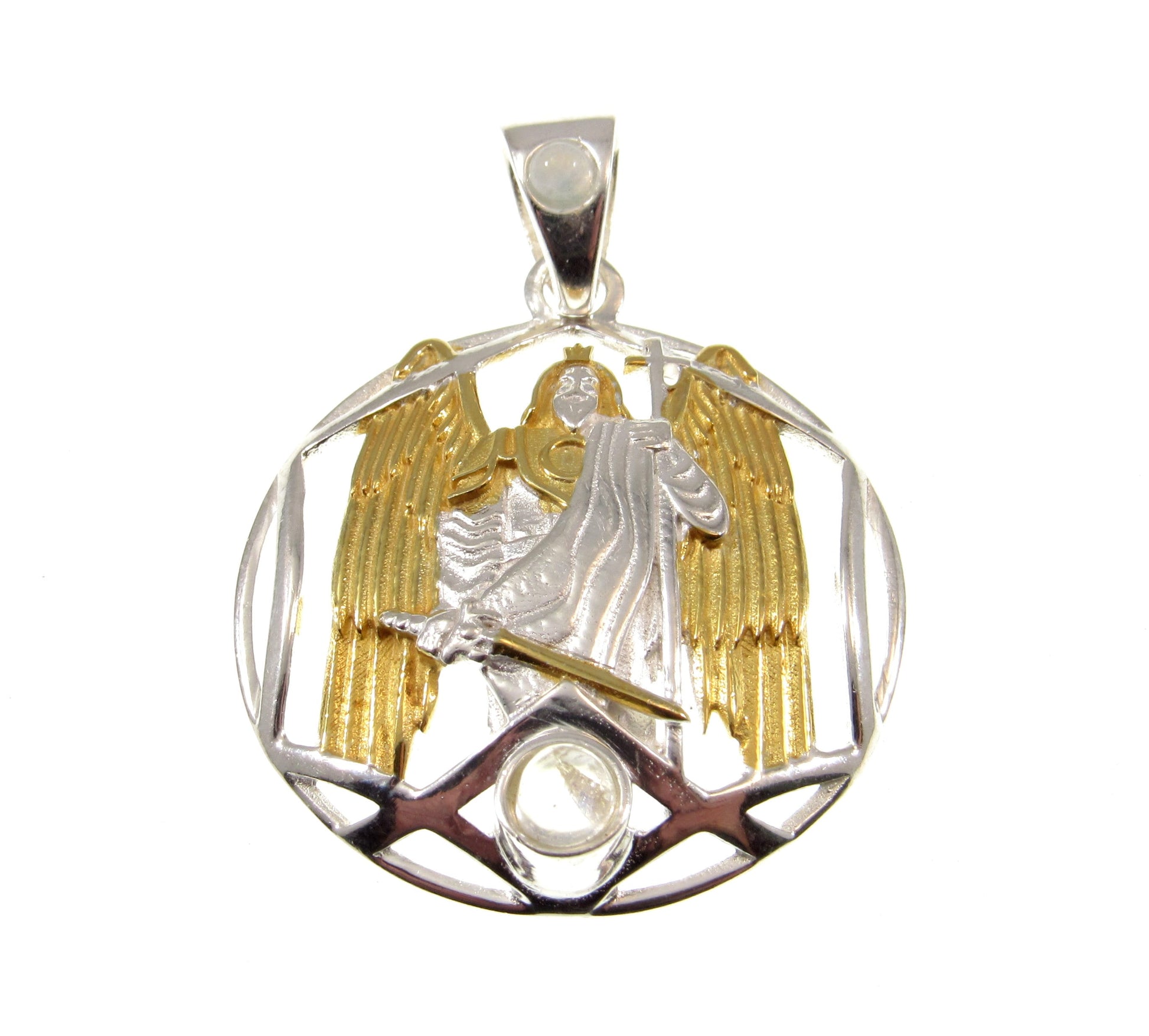 Solid 925 Sterling Silver & Gold Accent Archangel Pendant, Handcrafted Religious Jewelry, Choose Your Medallion