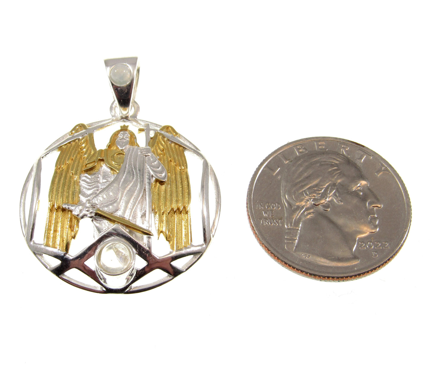 Solid 925 Sterling Silver & Gold Accent Archangel Pendant, Handcrafted Religious Jewelry, Choose Your Medallion