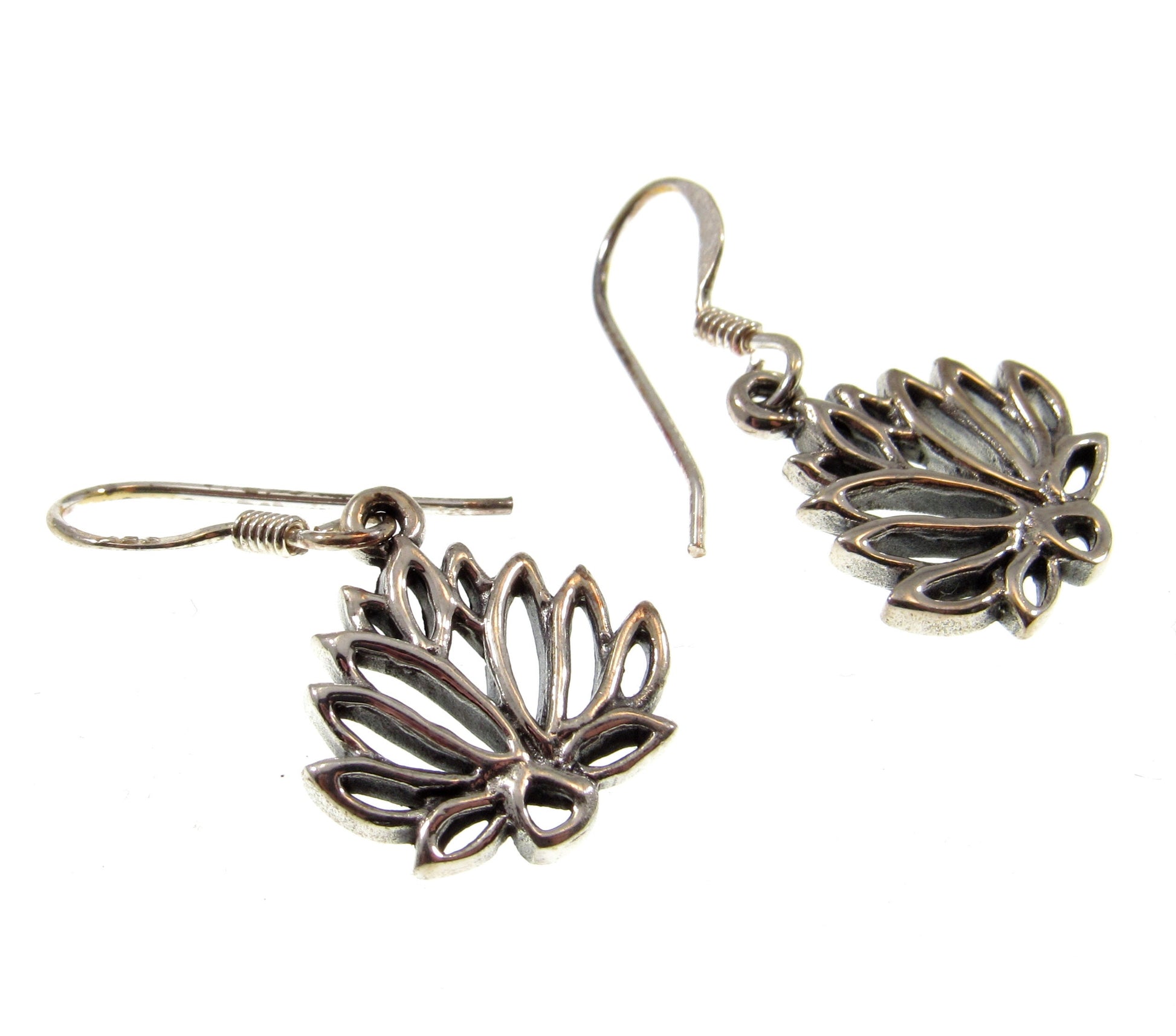 Solid 925 Sterling Silver Sacred Lotus Flower Earrings, Handcrafted Drop Dangle Hook Earrings, Symbol of Rebirth Jewelry